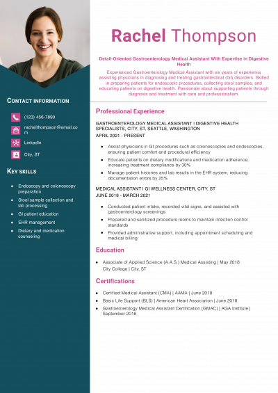 Gastroenterology Medical Assistant Resume Example