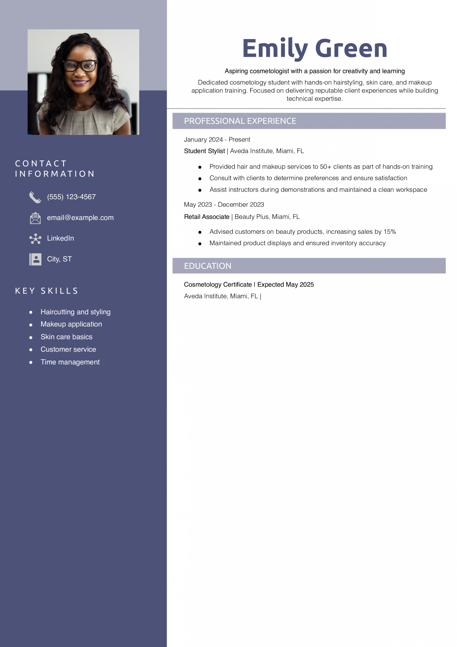 Cosmetology Student Resume Example