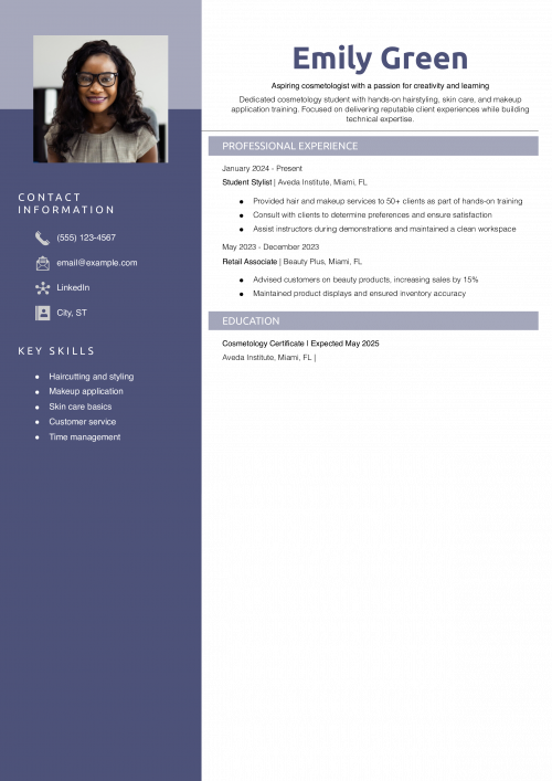 Cosmetology Student Resume Example
