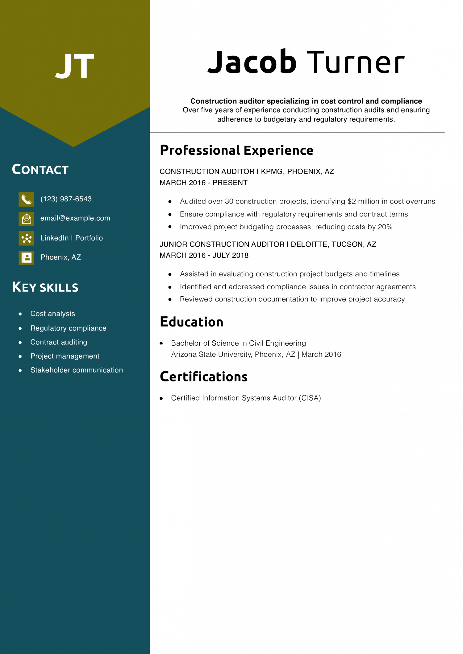 Construction Auditor Resume Example