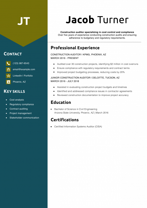 Construction Auditor Resume Example