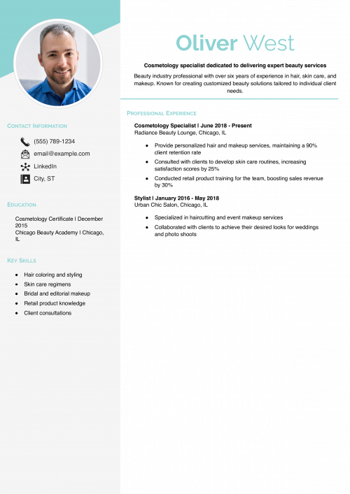Cosmetology Specialist Resume Example