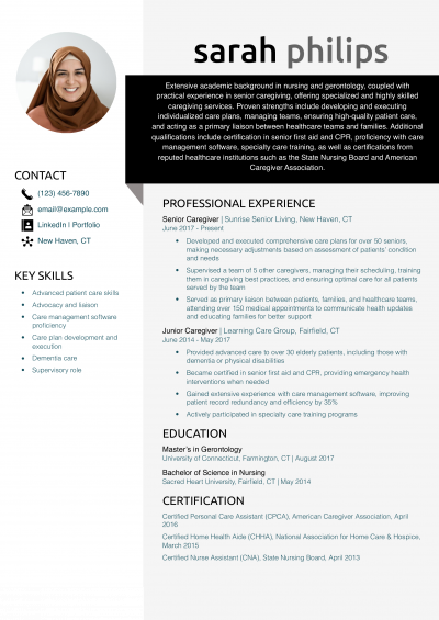  Senior-level Caregiver Resume Example