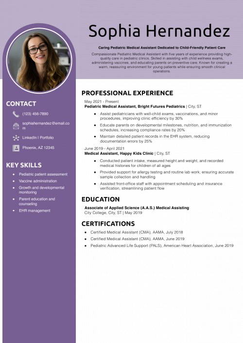 Pediatric Medical Assistant Resume Example