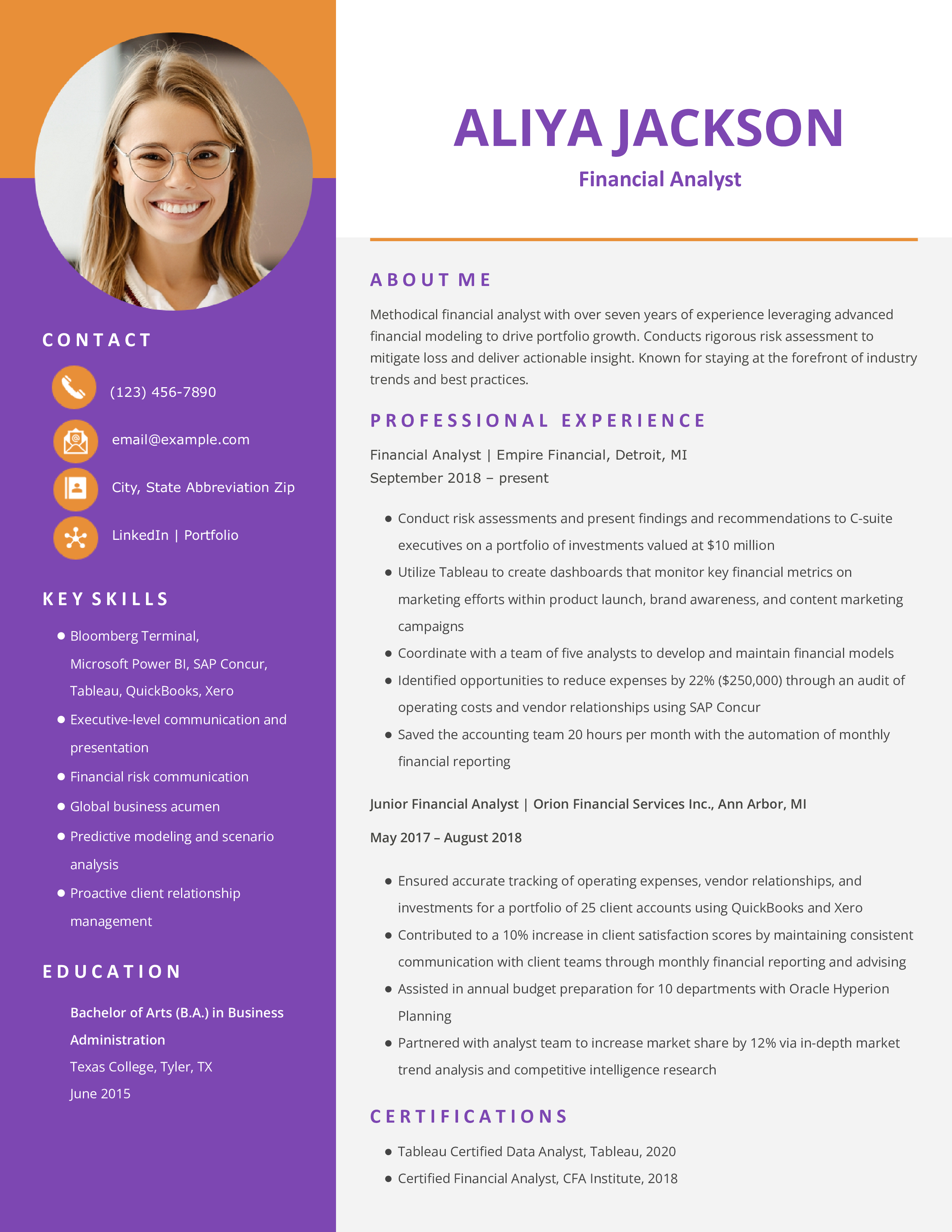 Midlevel Level Financial Analyst Resume Example