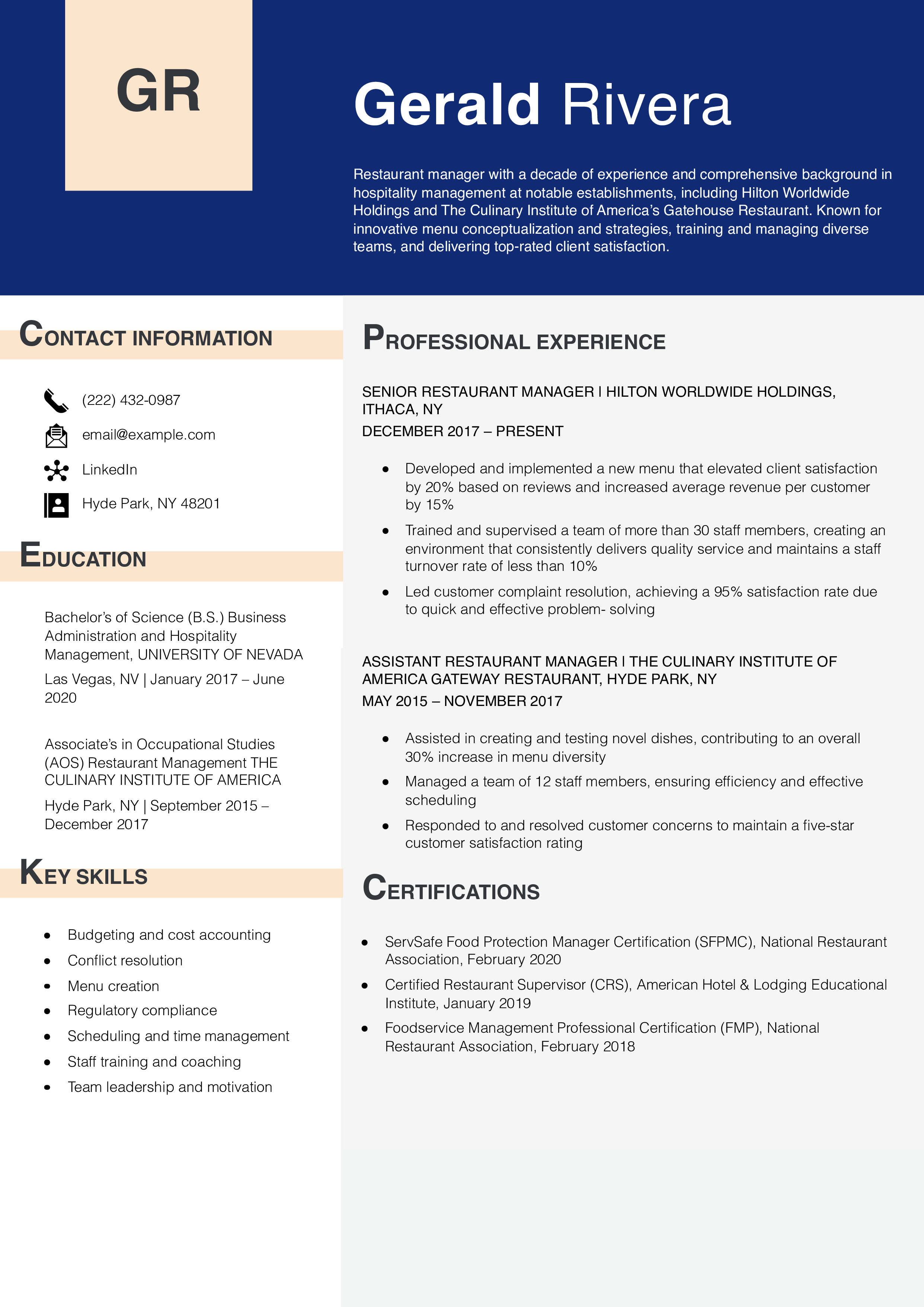 Restaurant Manager Resume Template