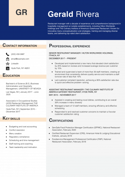 4 Best Restaurant Resume Examples and Templates for 2025