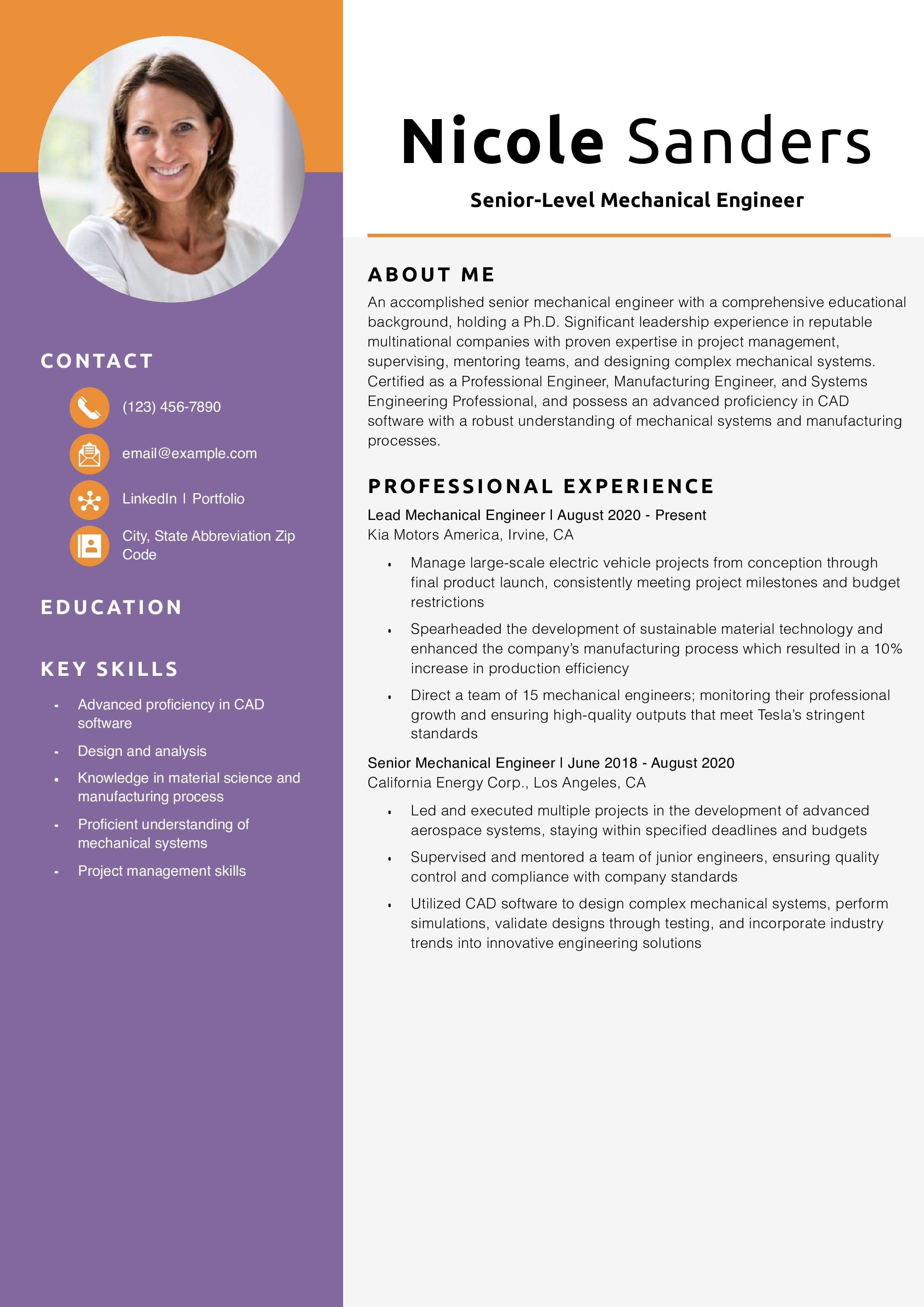 Senior-Level Mechanical Engineer Resume Example