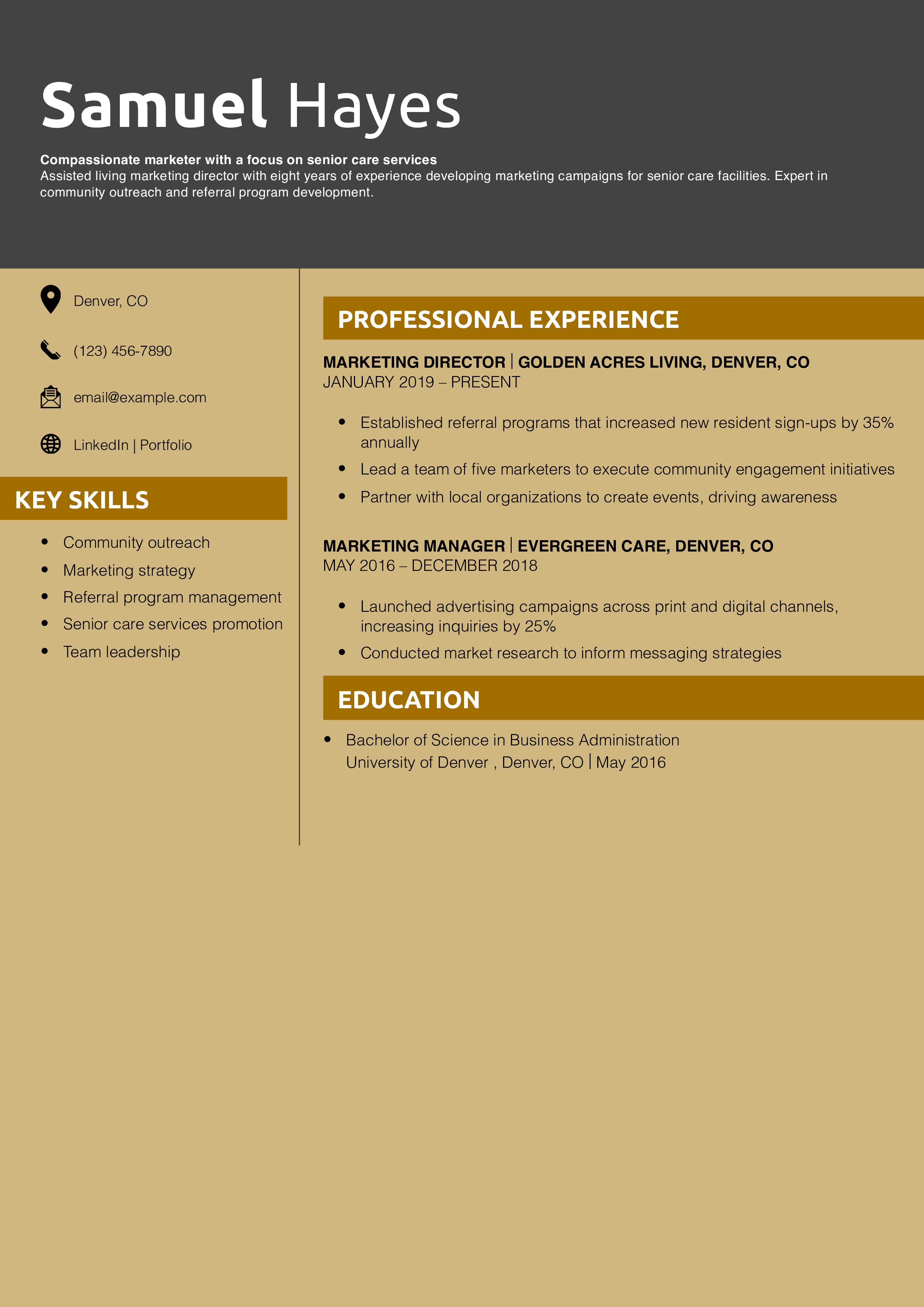 Assisted Living Marketing Director Resume
