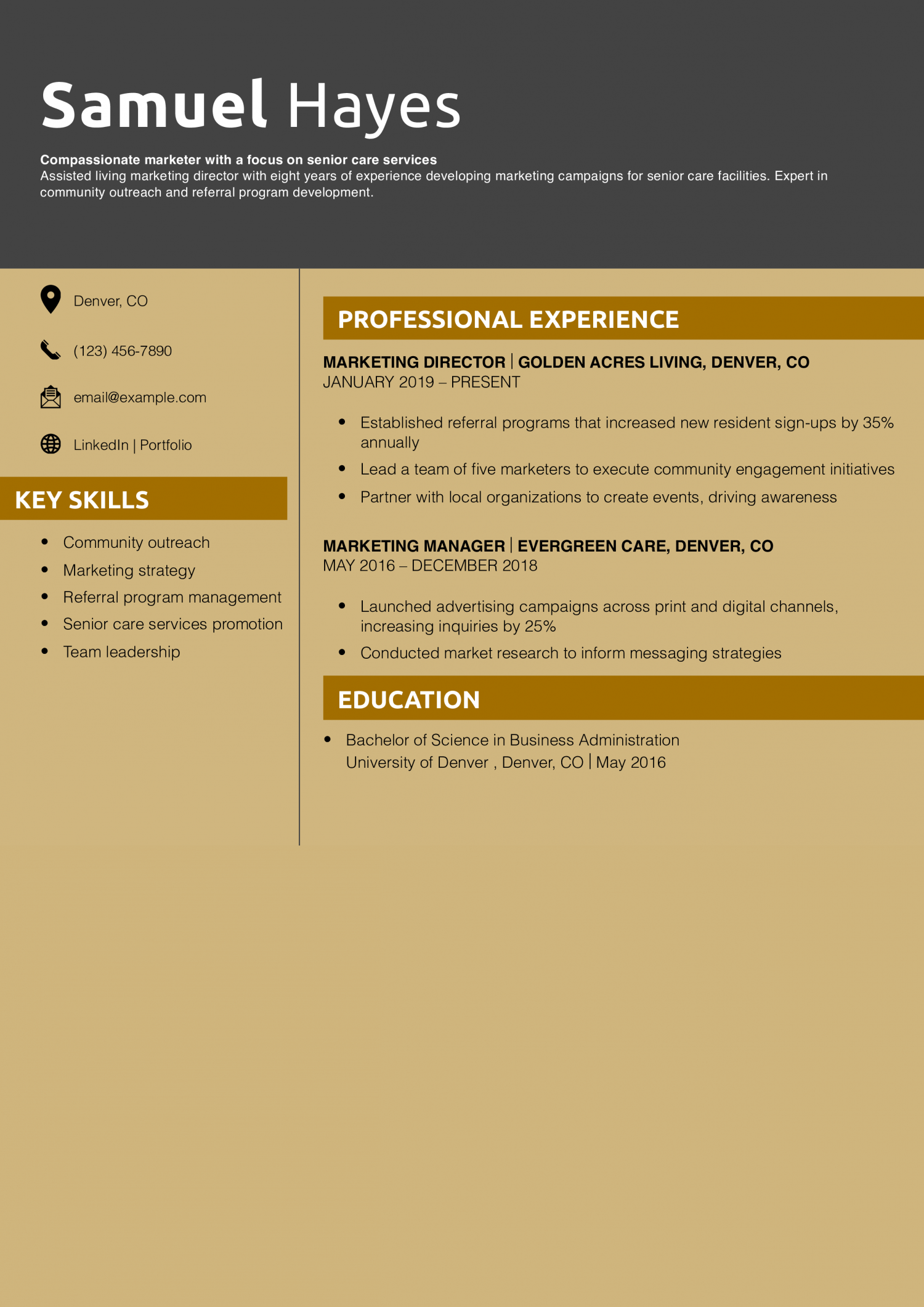 Assisted Living Marketing Director Resume