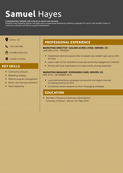 Assisted Living Marketing Director Resume