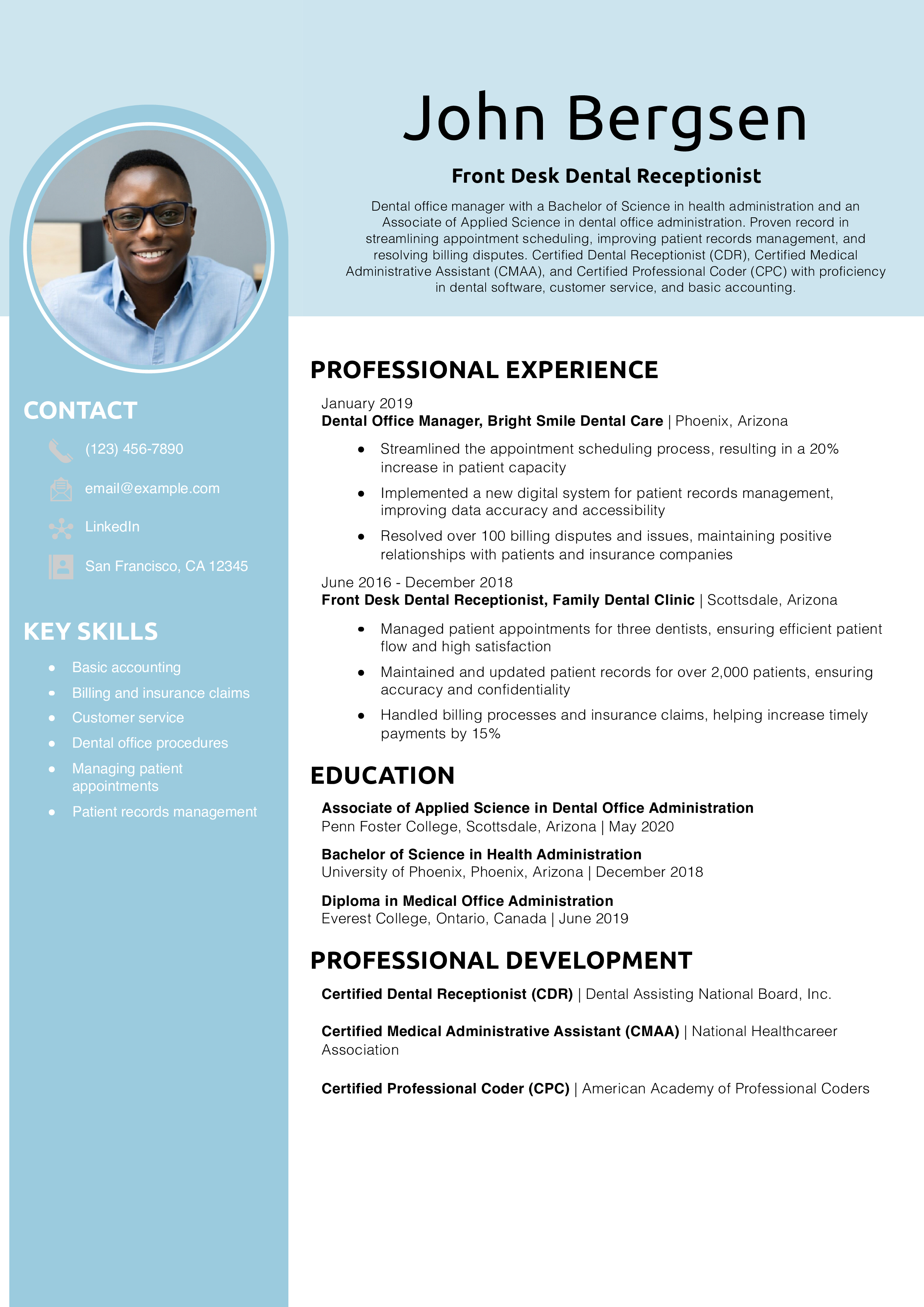 Front Desk Dental Receptionist Resume Example