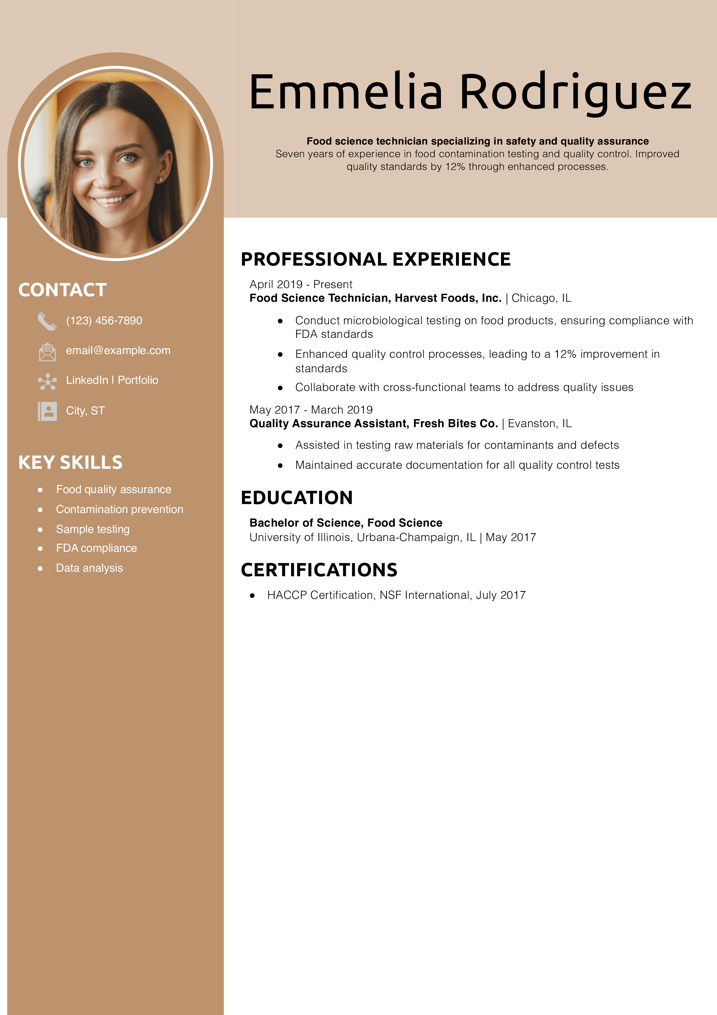 Food Science Technician Resume