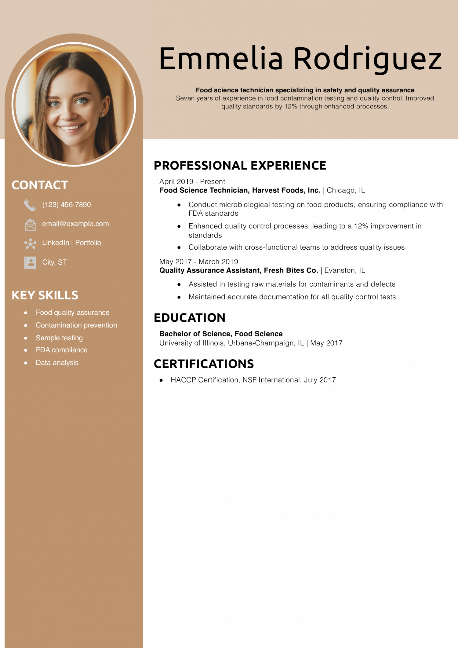 Food Science Technician Resume