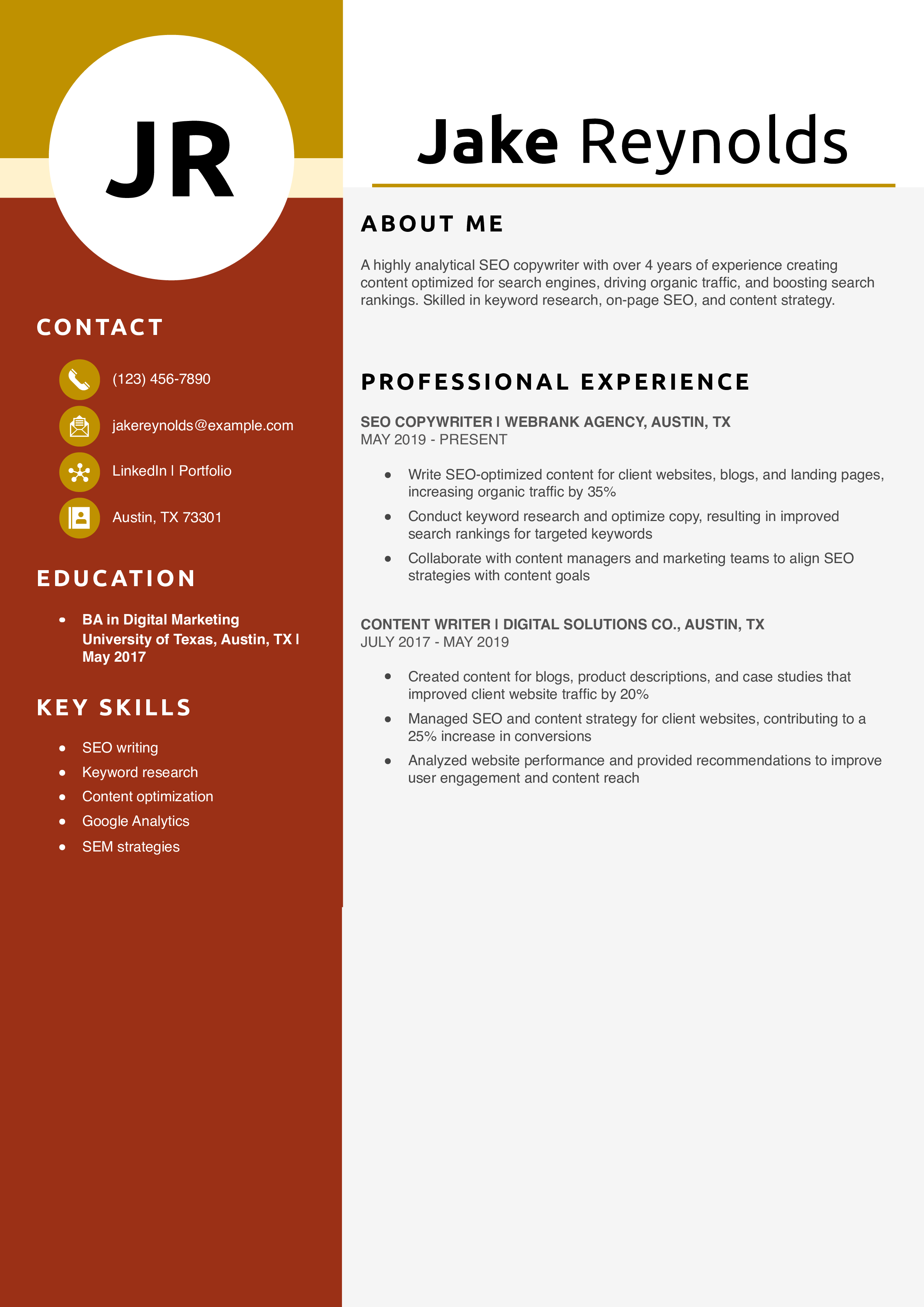 SEO Copywriter Resume Example