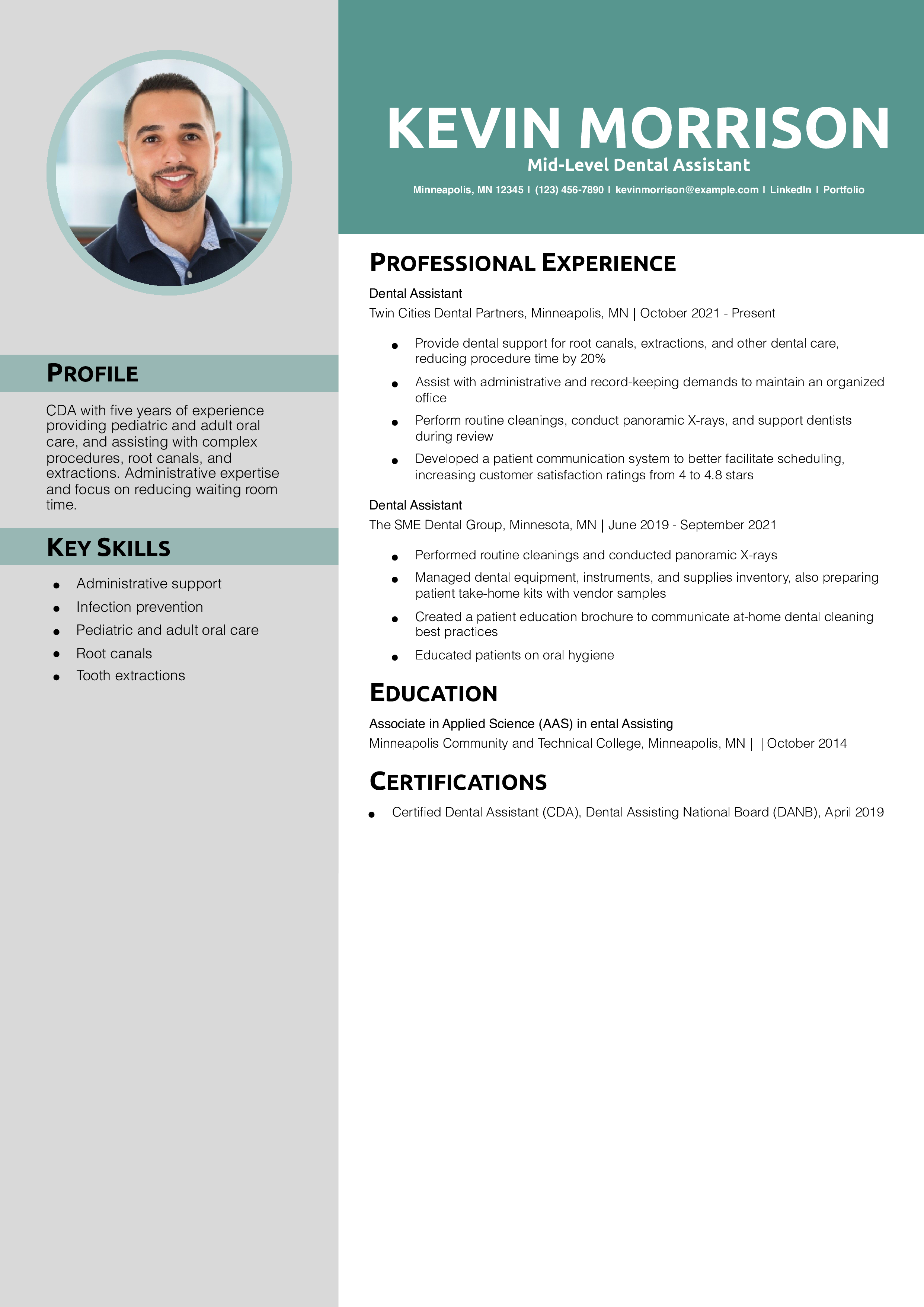 Mid-Level Dental Assistant Resume Example
