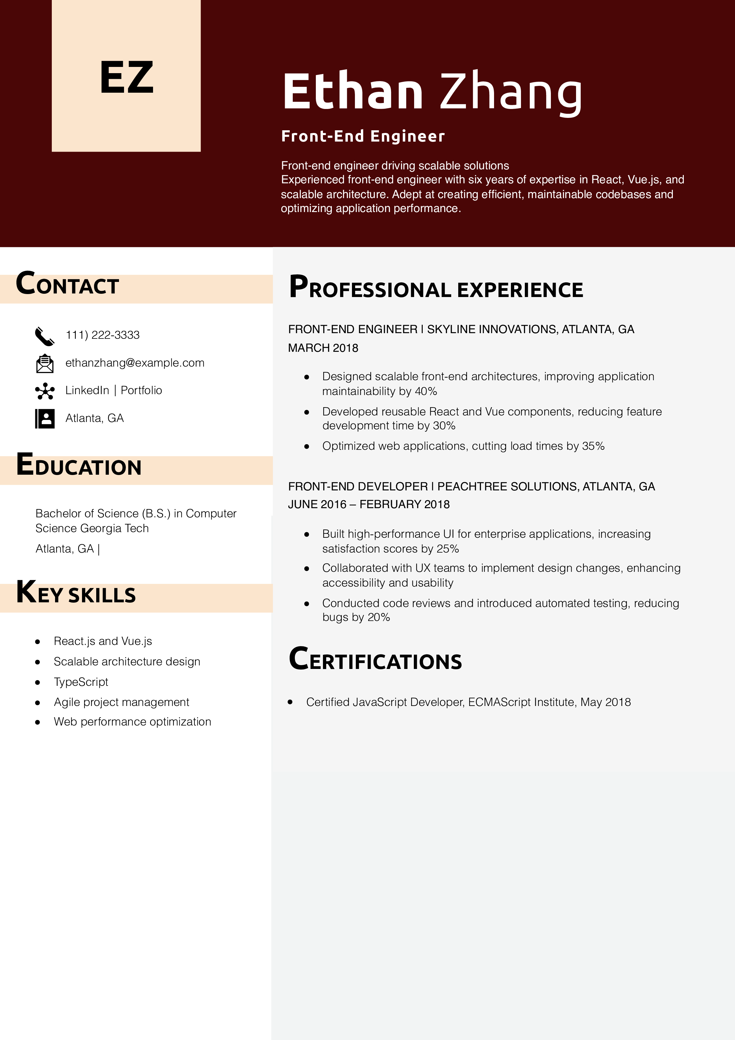 Front-End Engineer Resume Example