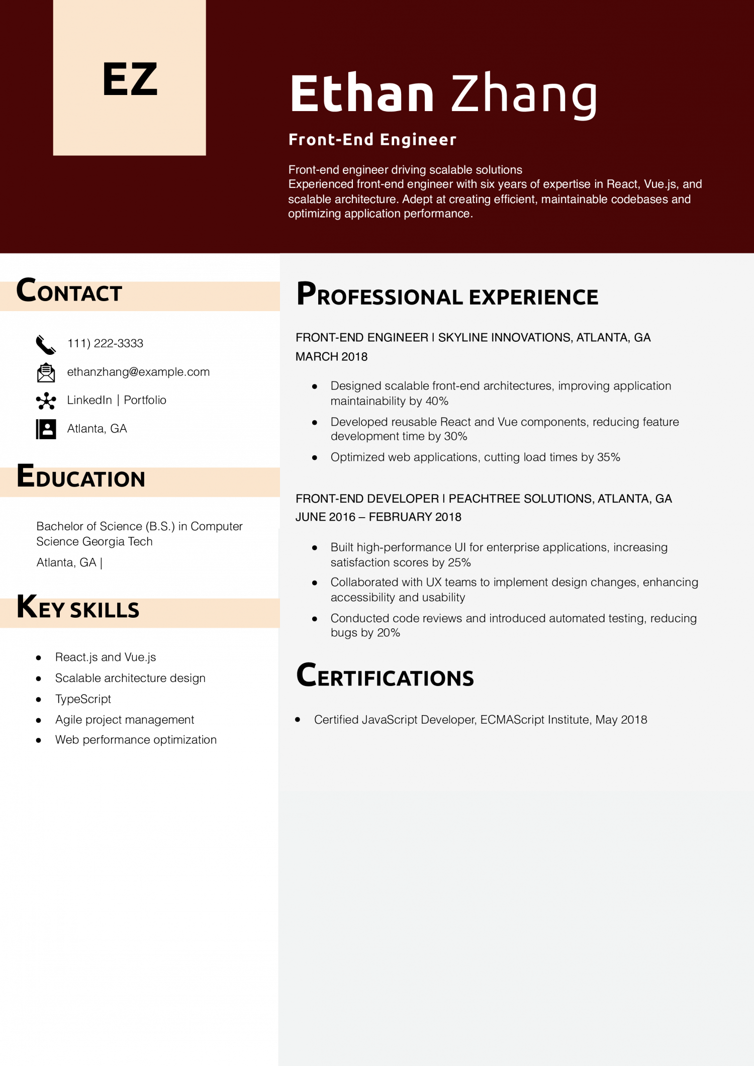 Front-End Engineer Resume Example
