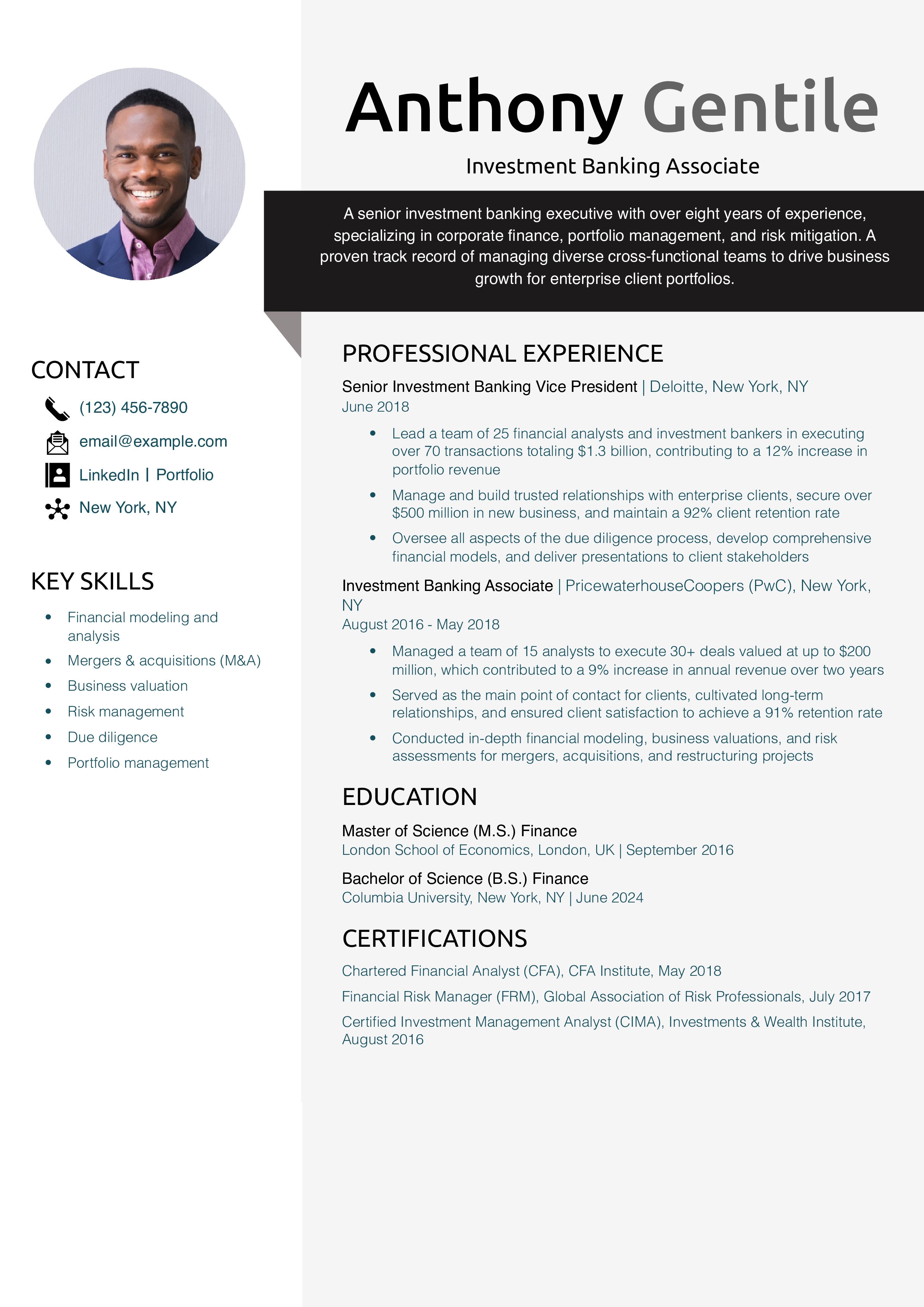 Investment Banking Associate Resume Example