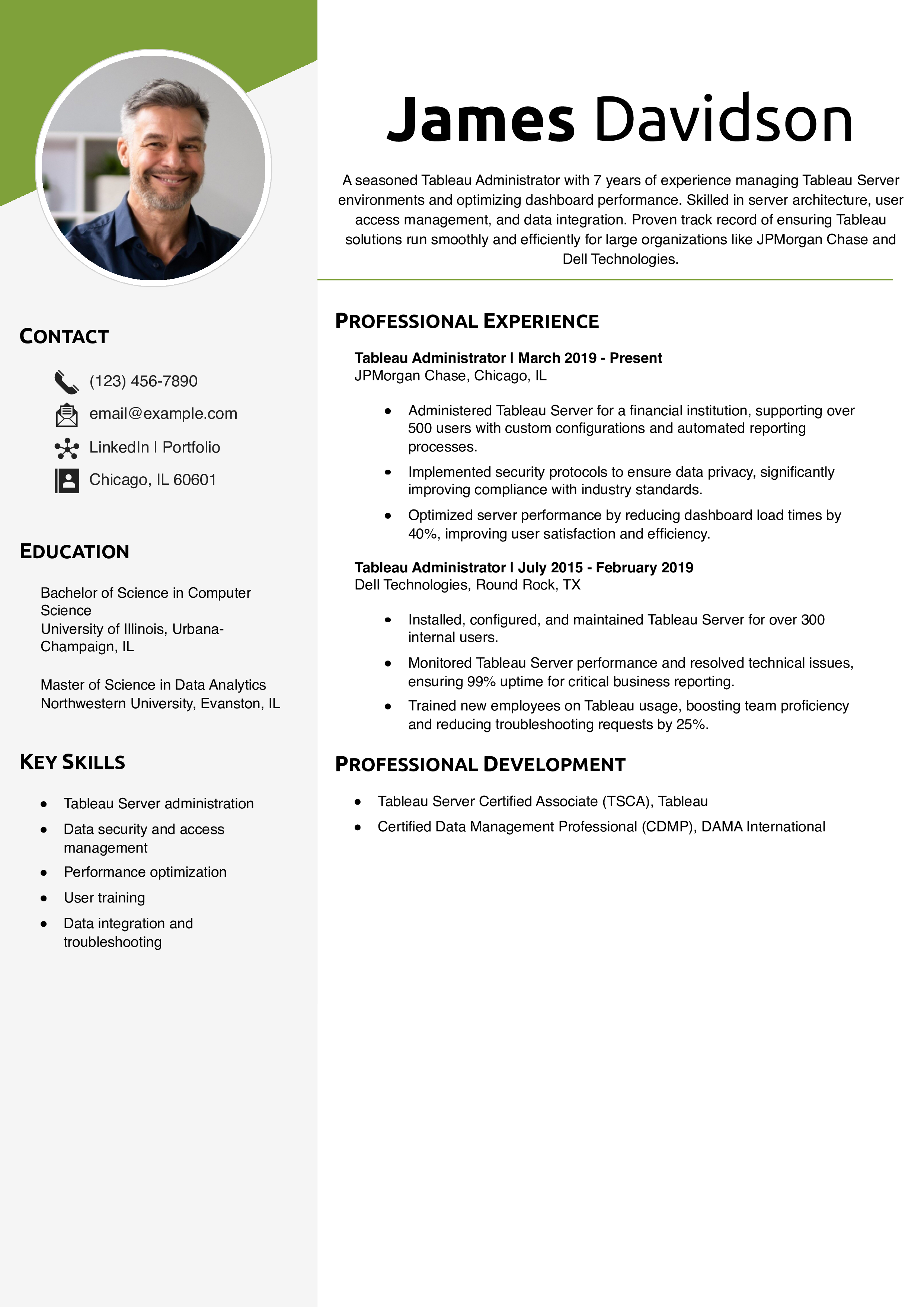 Tableau Administrator Resume Example