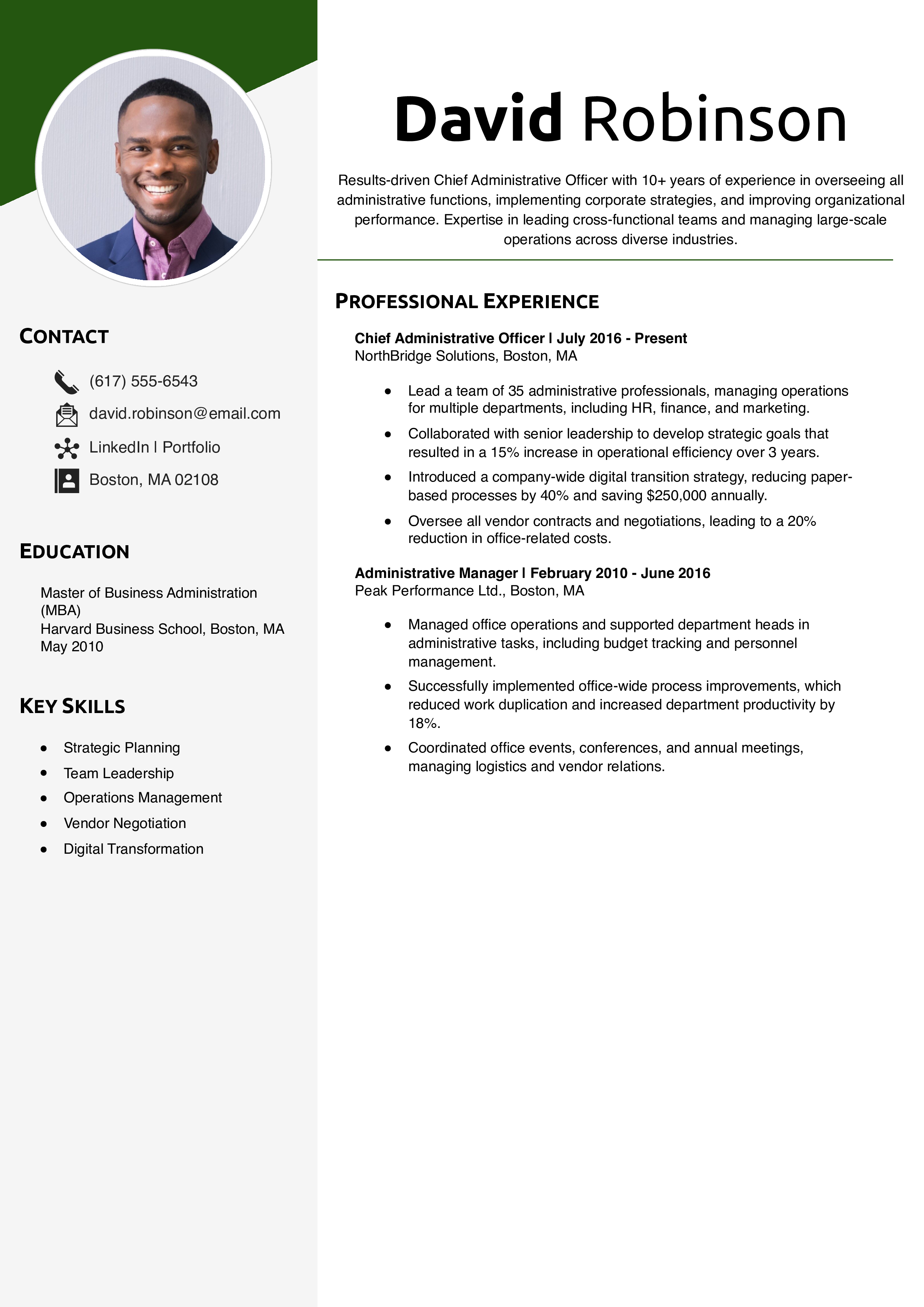 Chief Administrative Officer Resume Example
