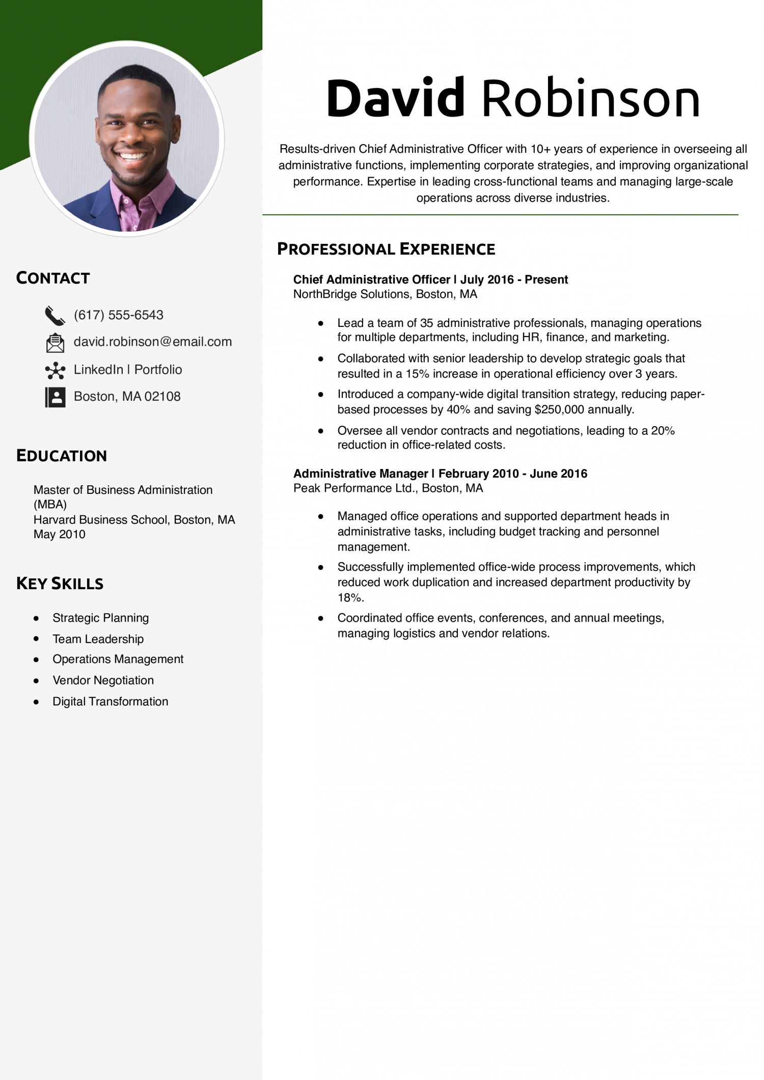 Chief Administrative Officer Resume Example