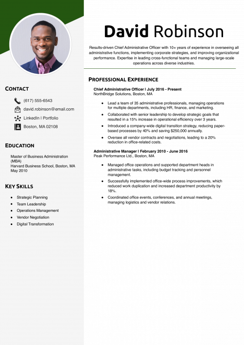 Chief Administrative Officer Resume Example
