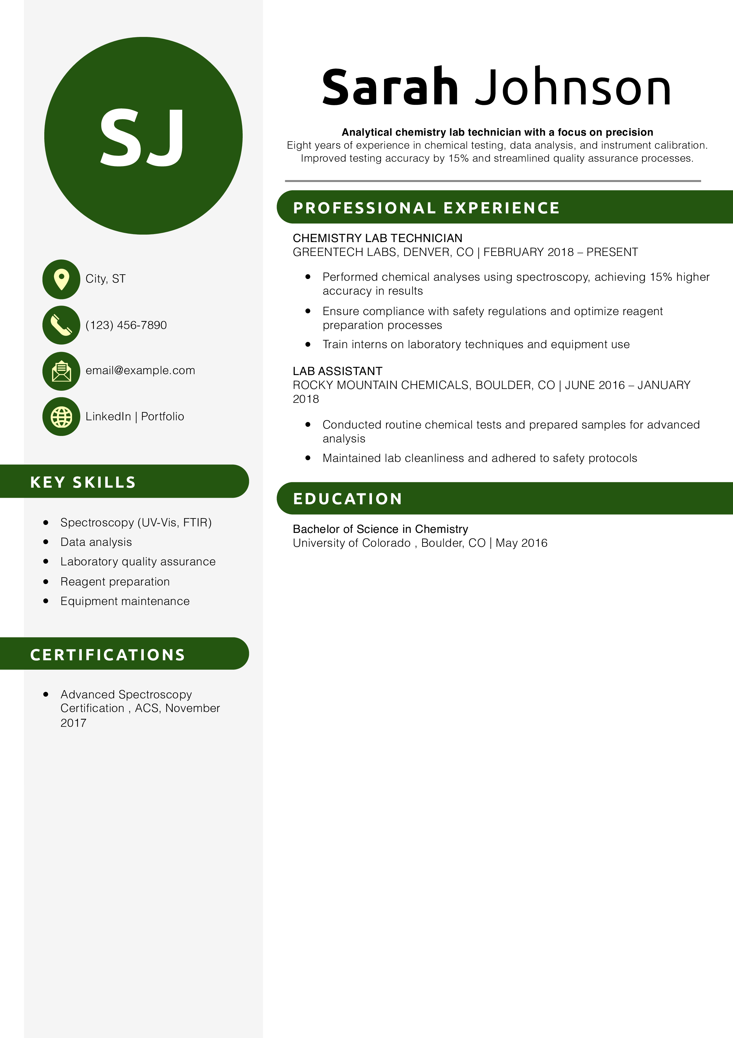 Chemistry Lab Technician Resume
