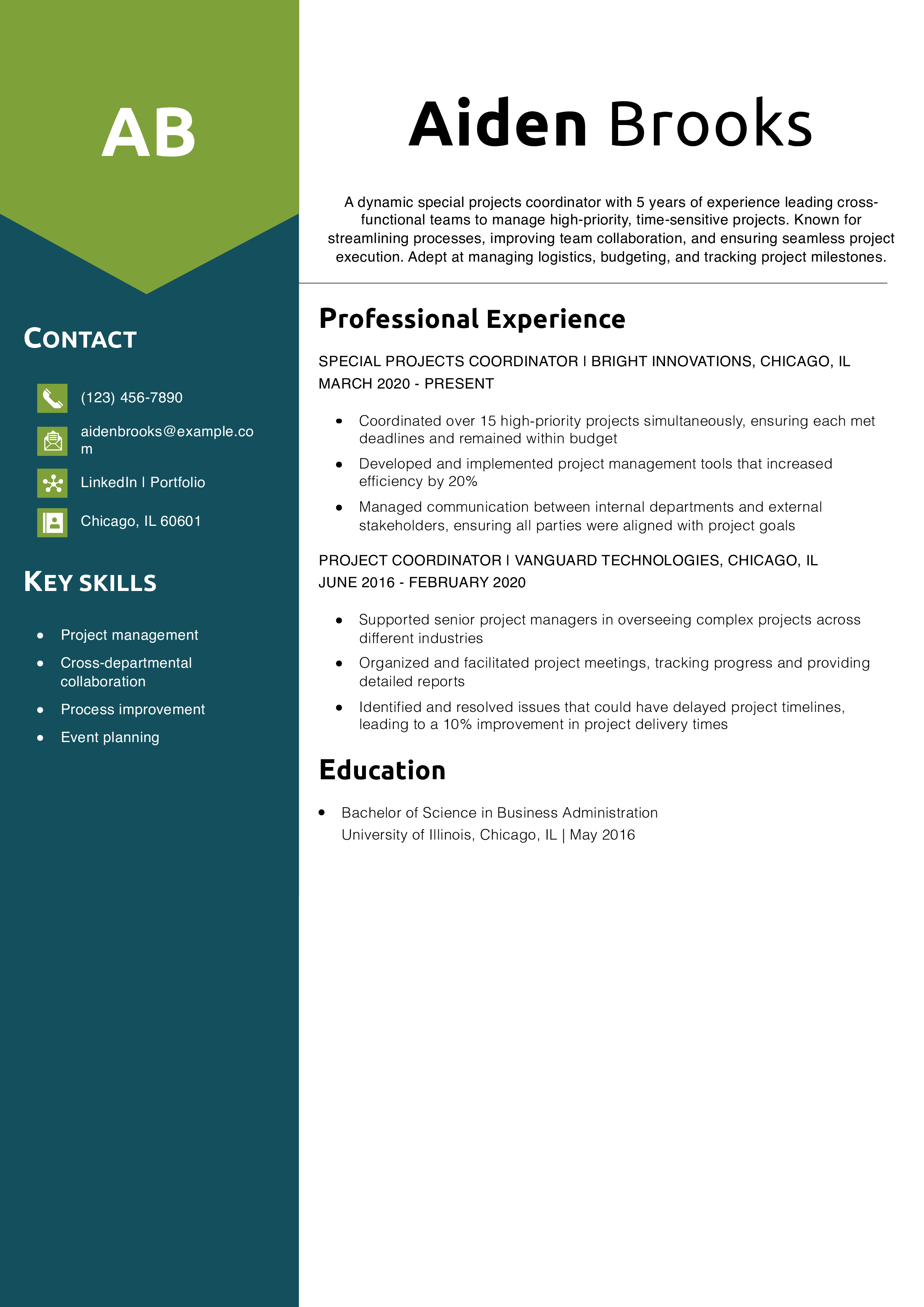 Special Projects Coordinator Resume Example