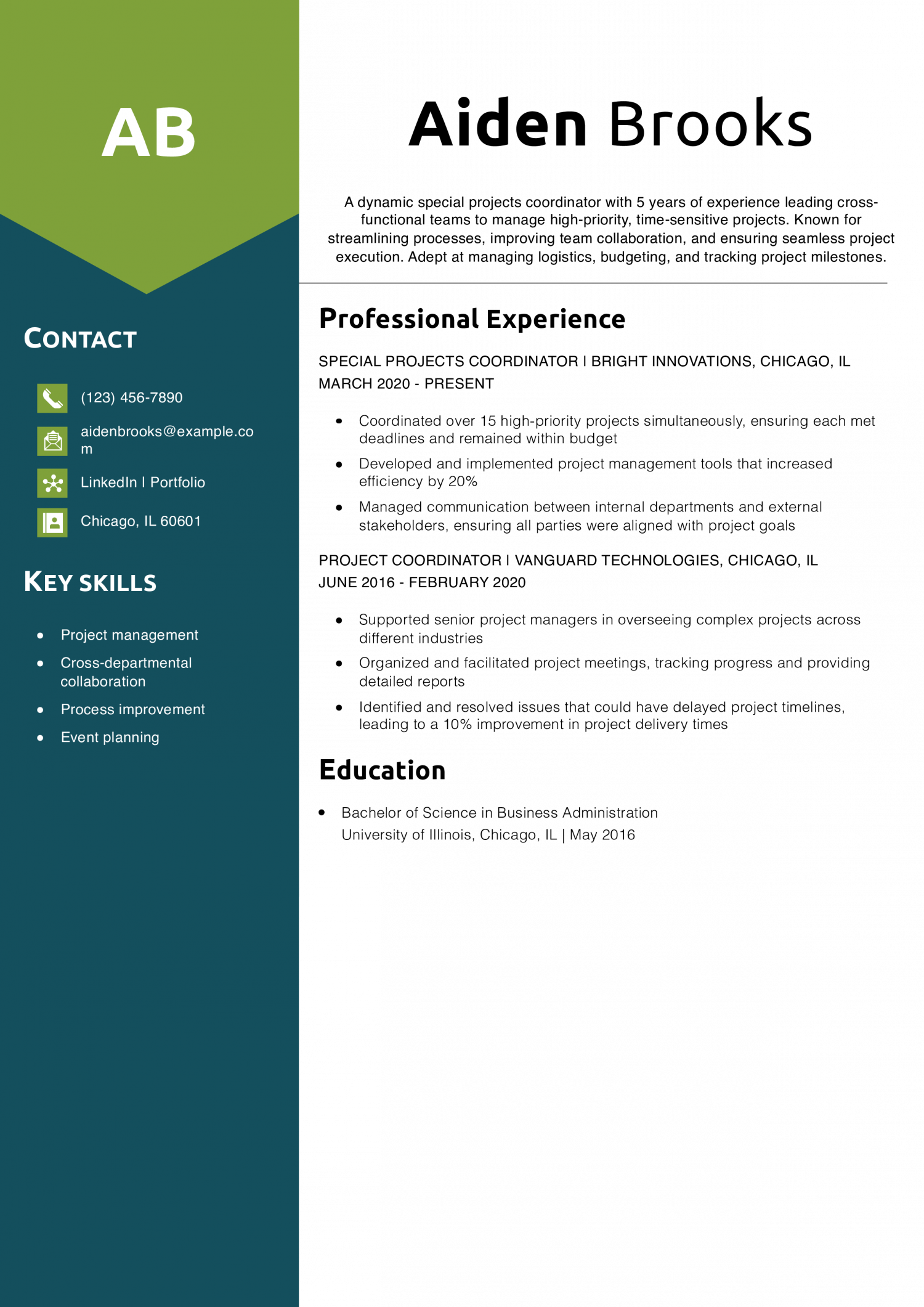 Special Projects Coordinator Resume Example