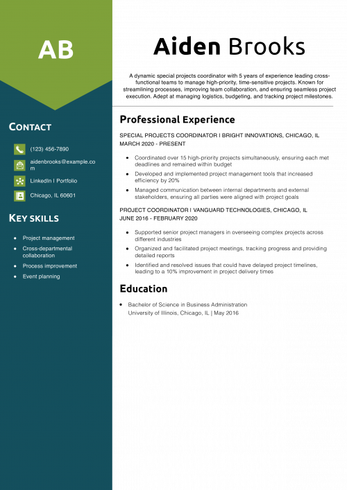 Special Projects Coordinator Resume Example