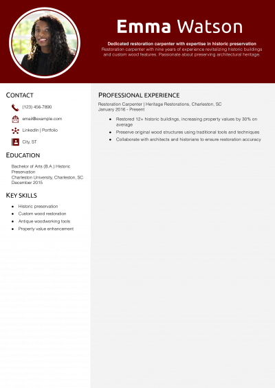 Restoration carpenter resume
