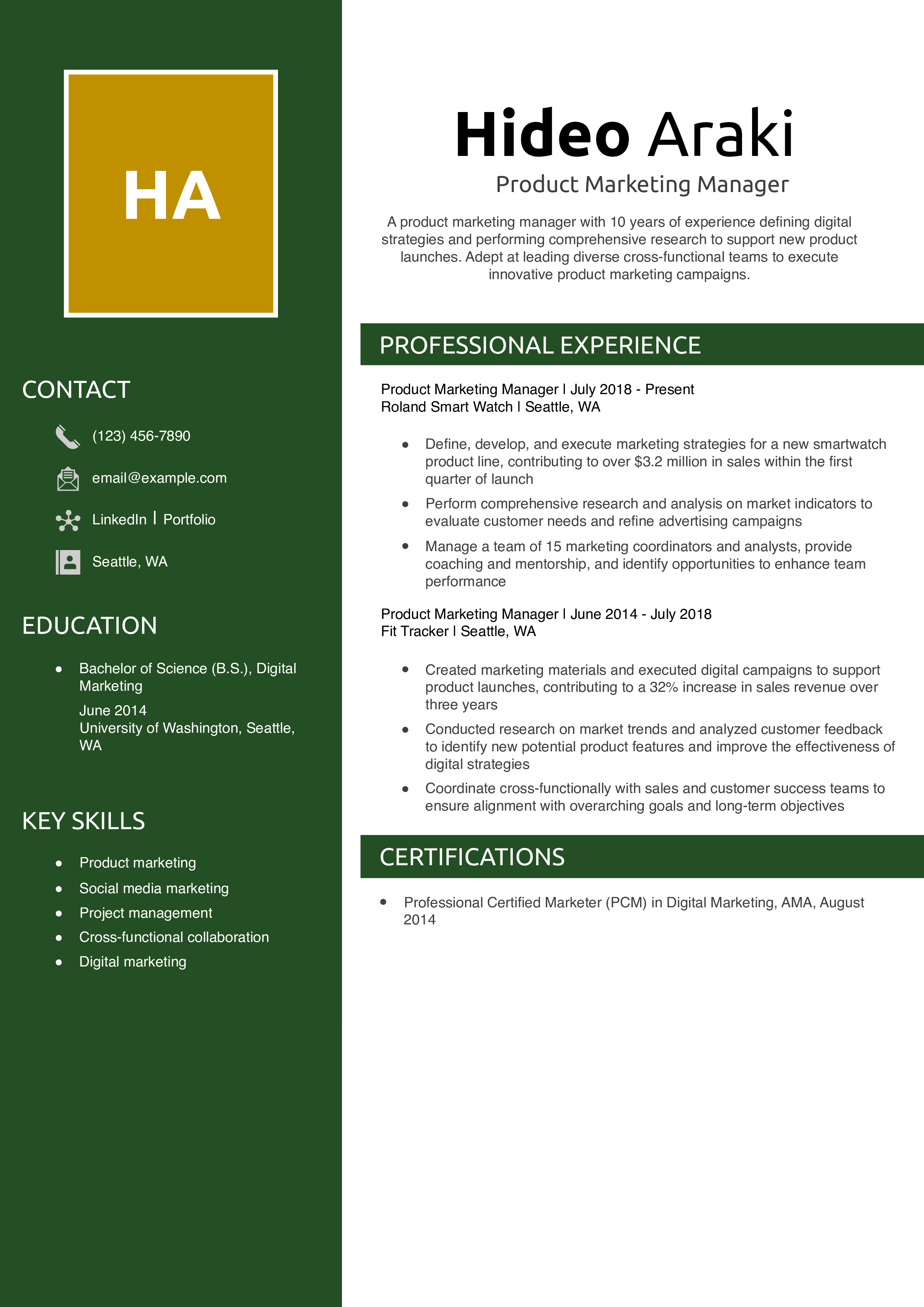 Product Marketing Manager Resume Example
