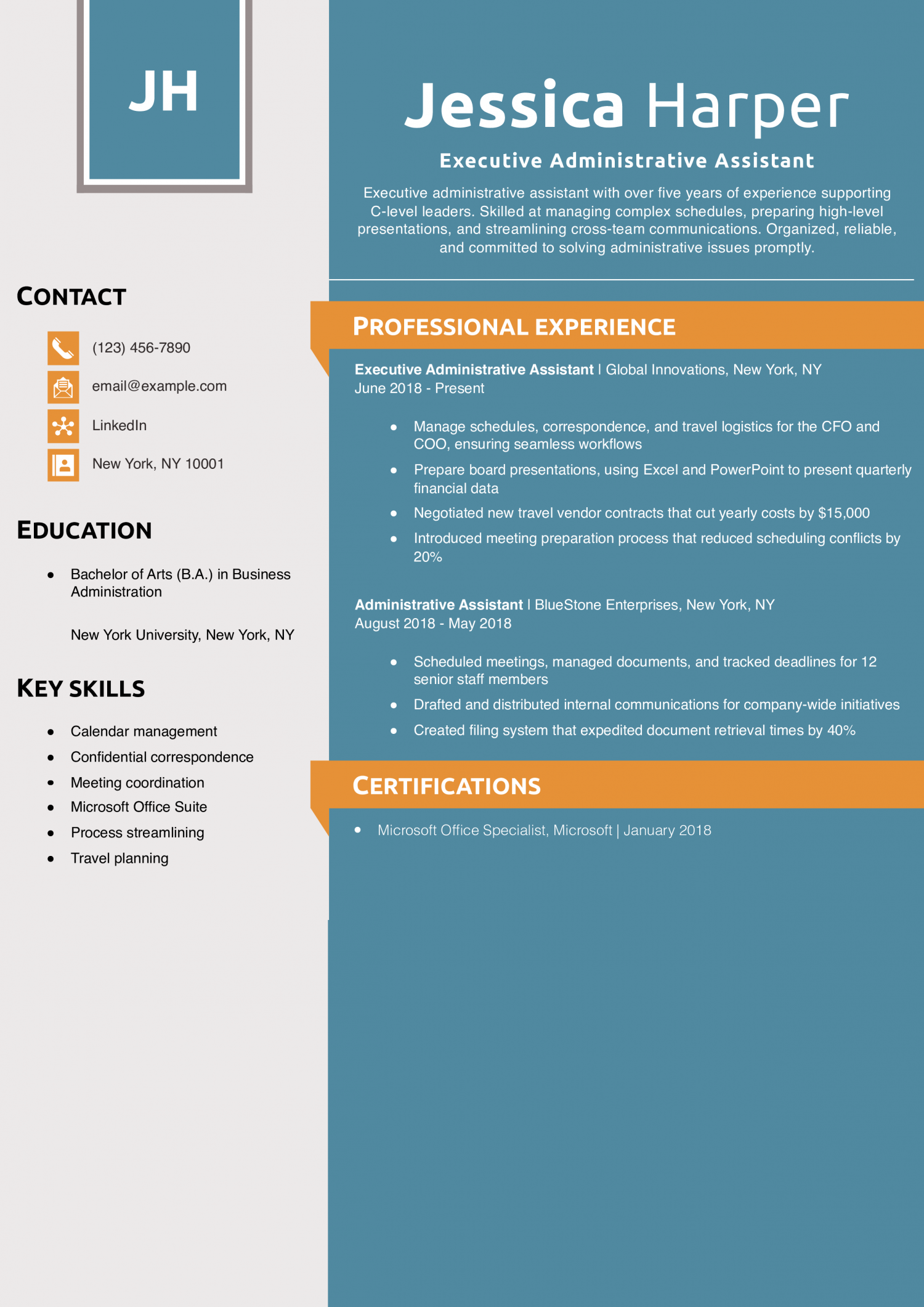 Executive Administrative Assistant Resume Example