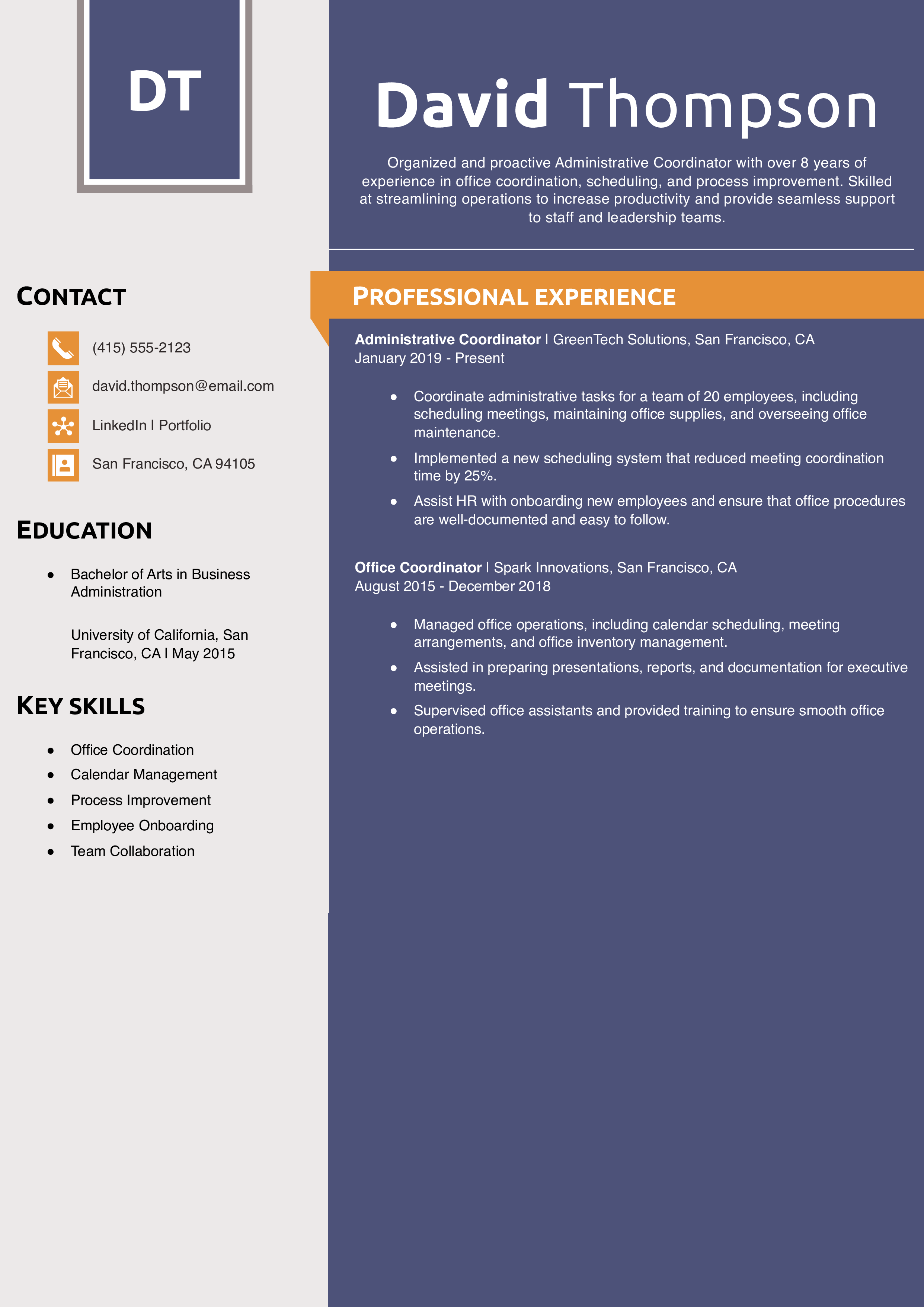 Administrative Coordinator Office Coordinator Resume Example