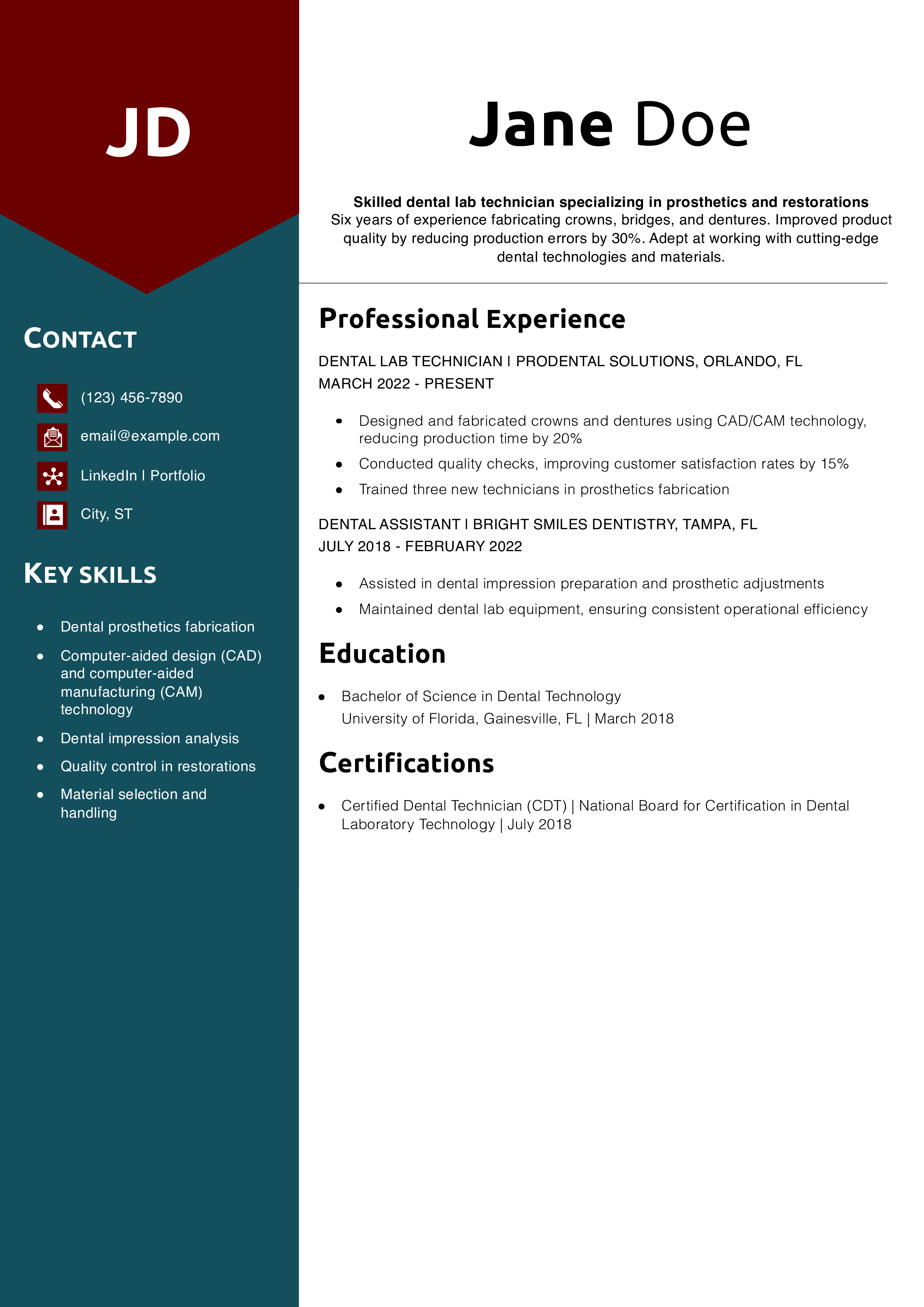 Dental Lab Technician Resume