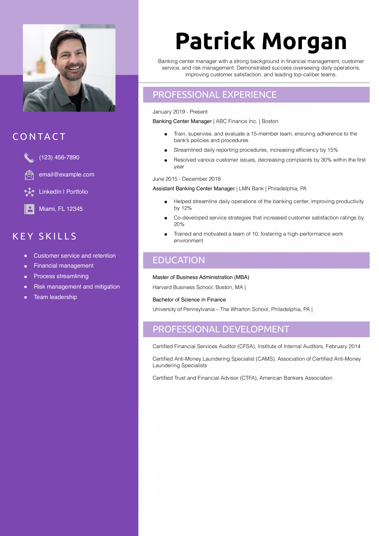 Banking Center Manager Resume Example