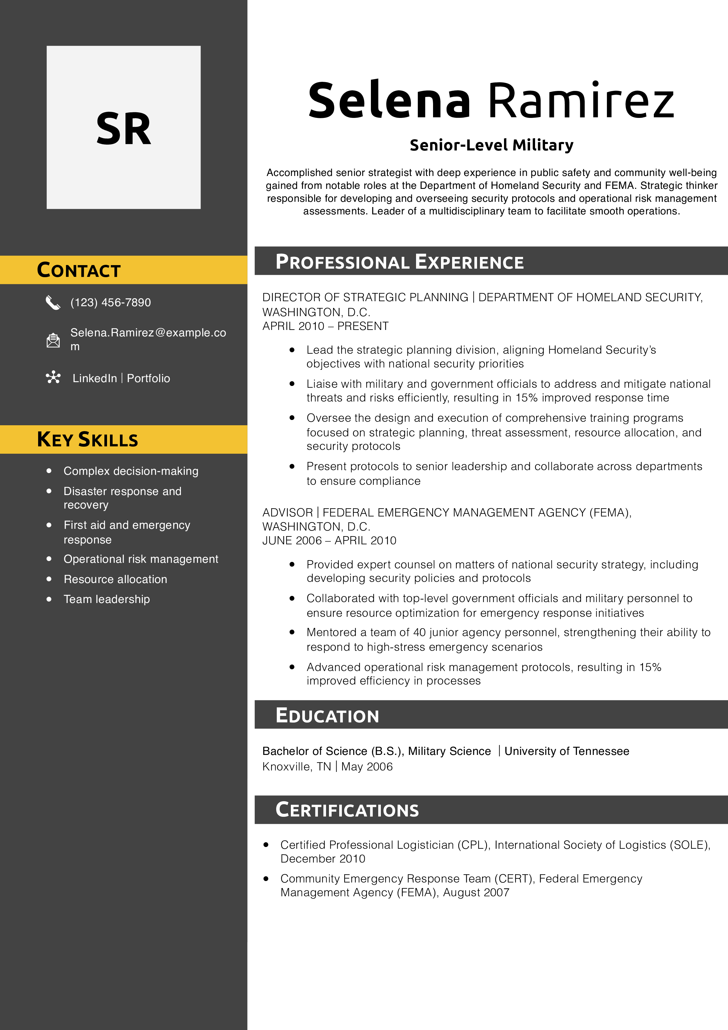 Senior-Level Military Resume Example