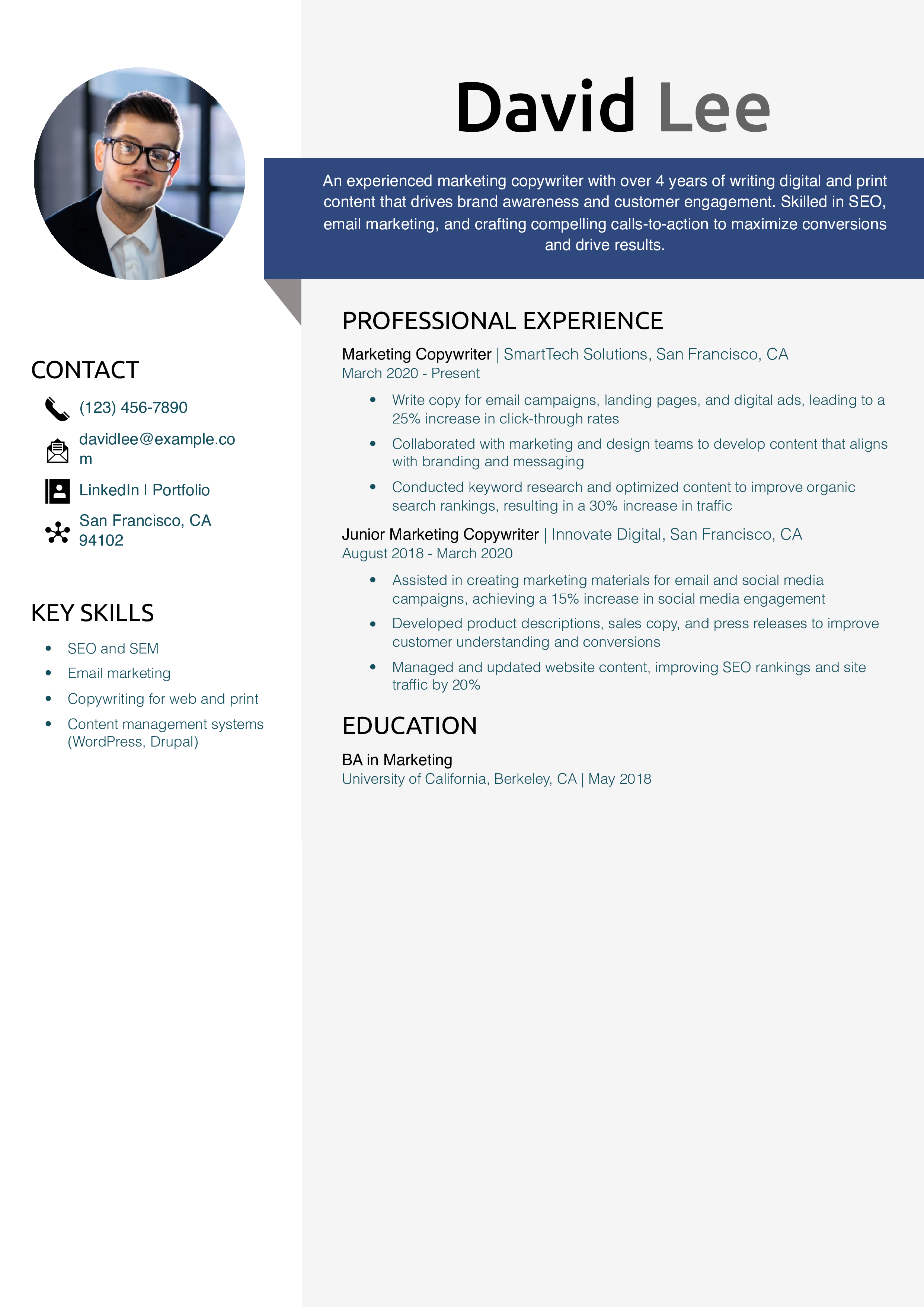 Digital Marketing Copywriter Resume Example