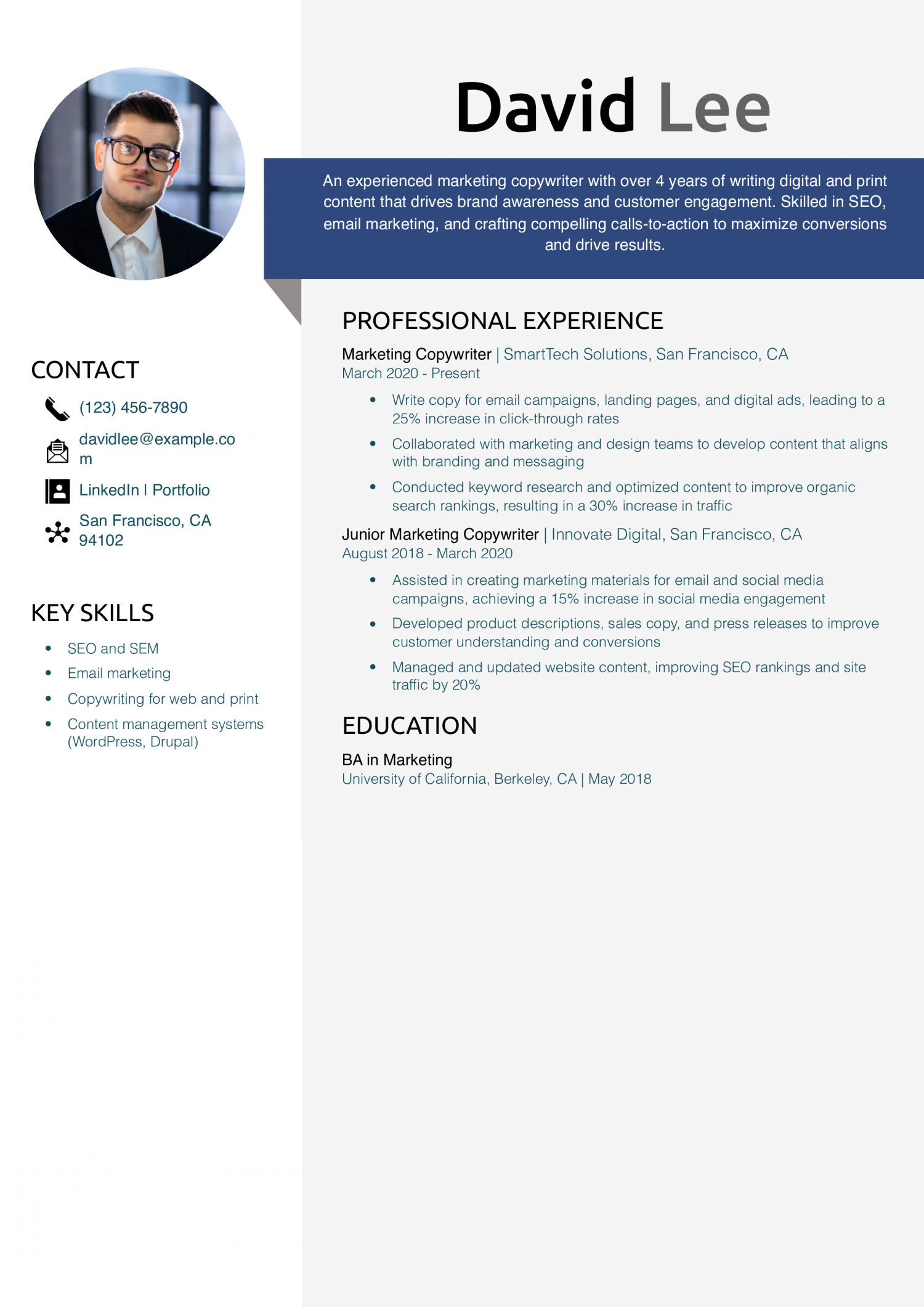 Digital Marketing Copywriter Resume Example