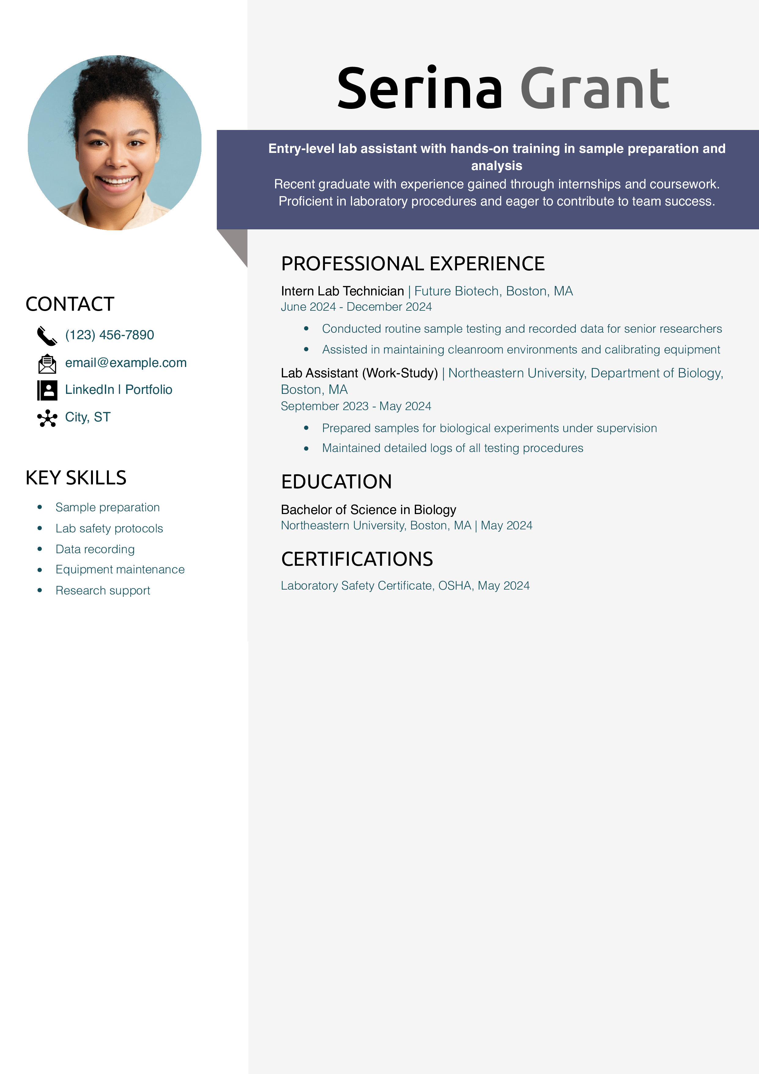 Entry-Level Lab Assistant Resume