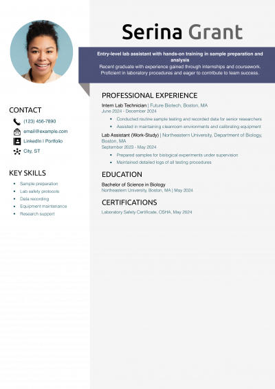  Entry-Level Lab Assistant Resume