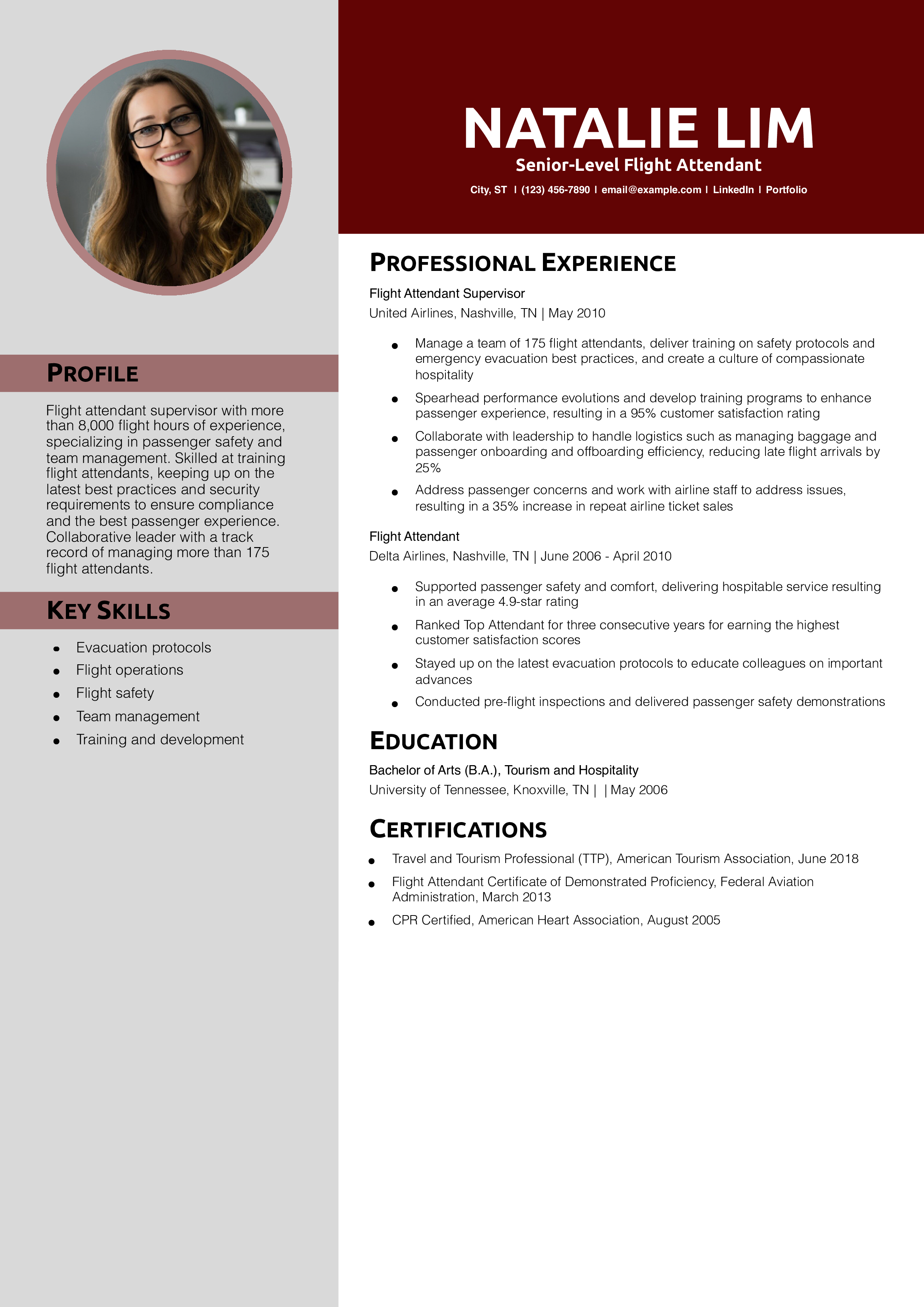 Senior-Level Flight Attendant Resume Example