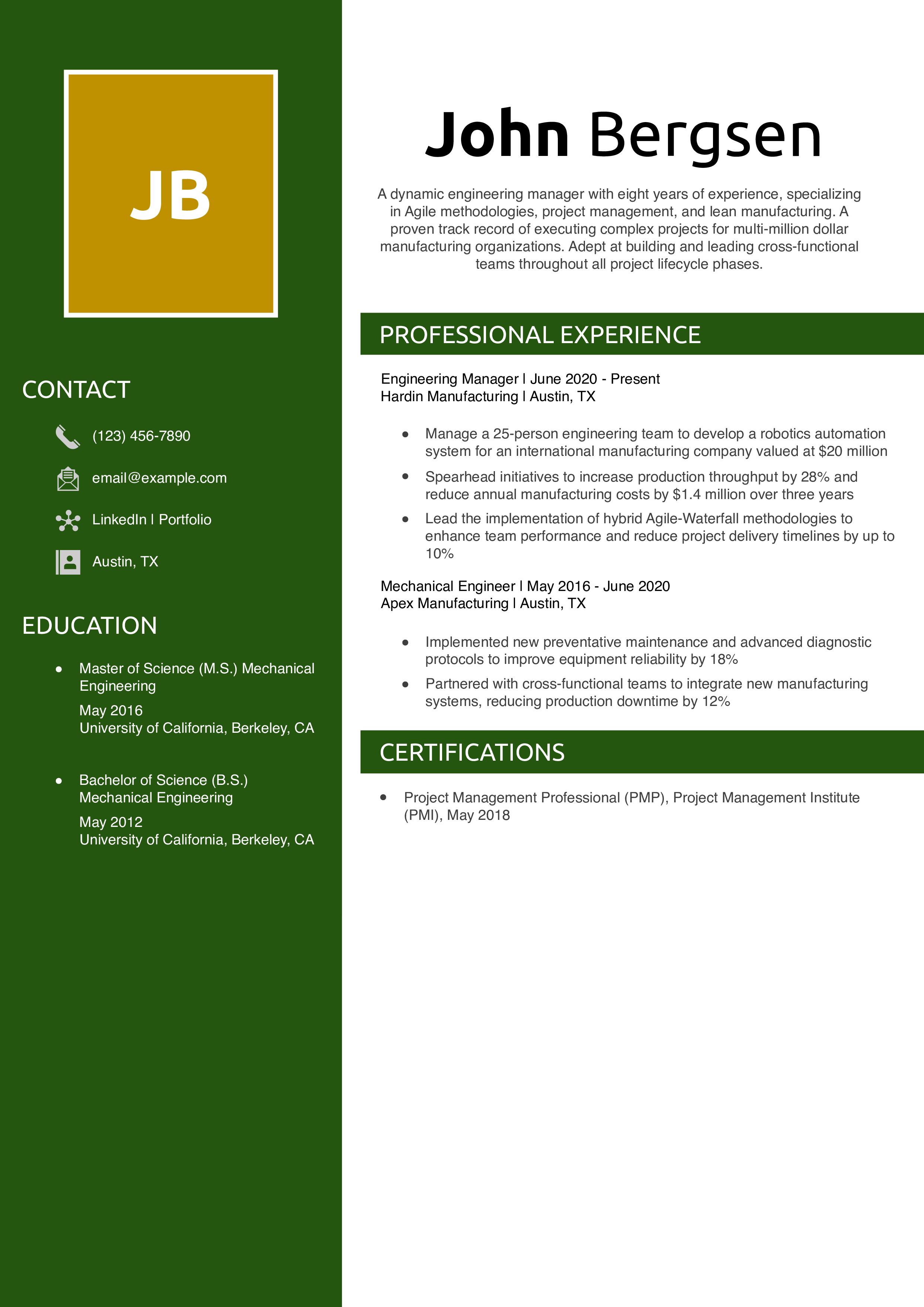 Engineering Manager Resume Example