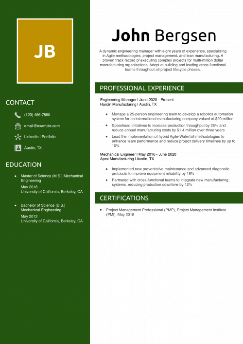 Engineering Manager Resume Example