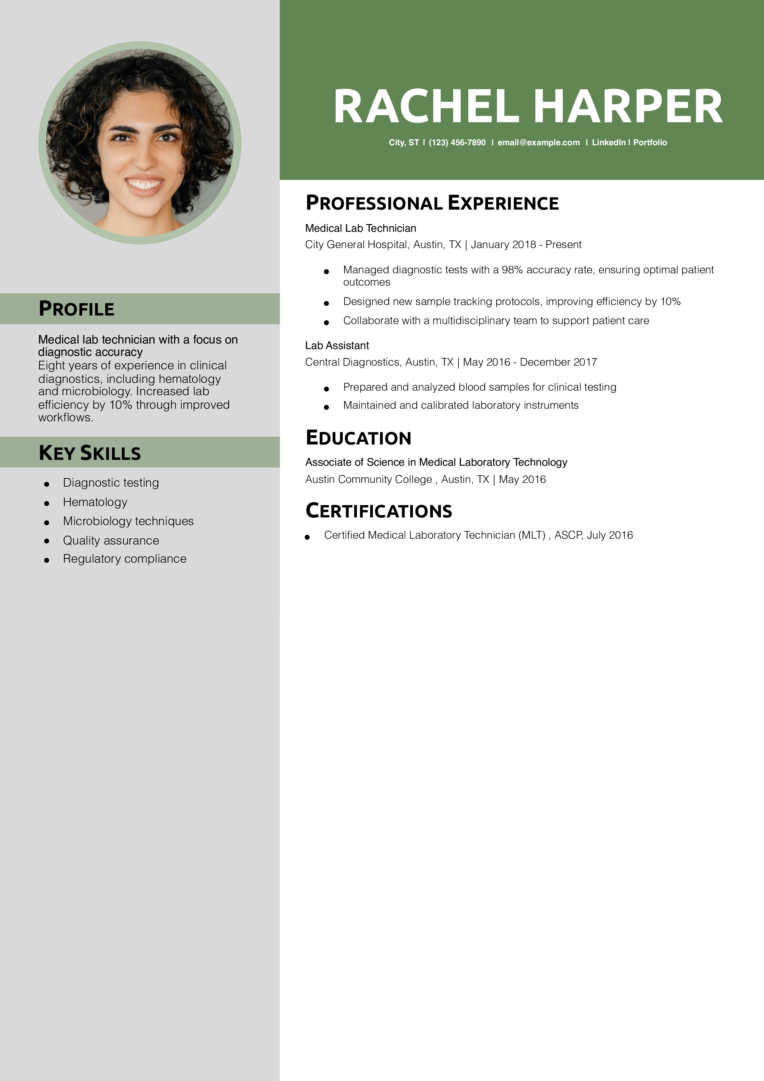 Medical Lab Technician Resume