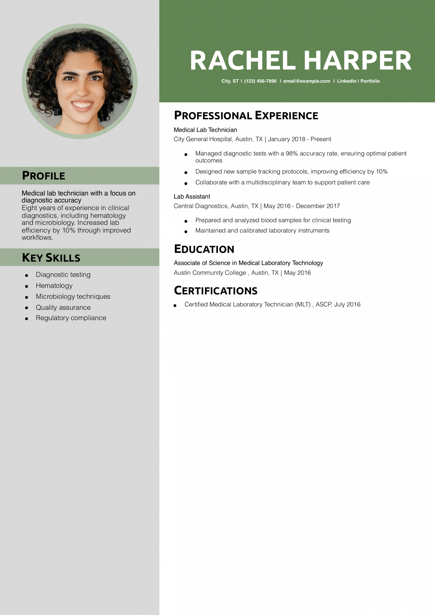 Medical Lab Technician Resume