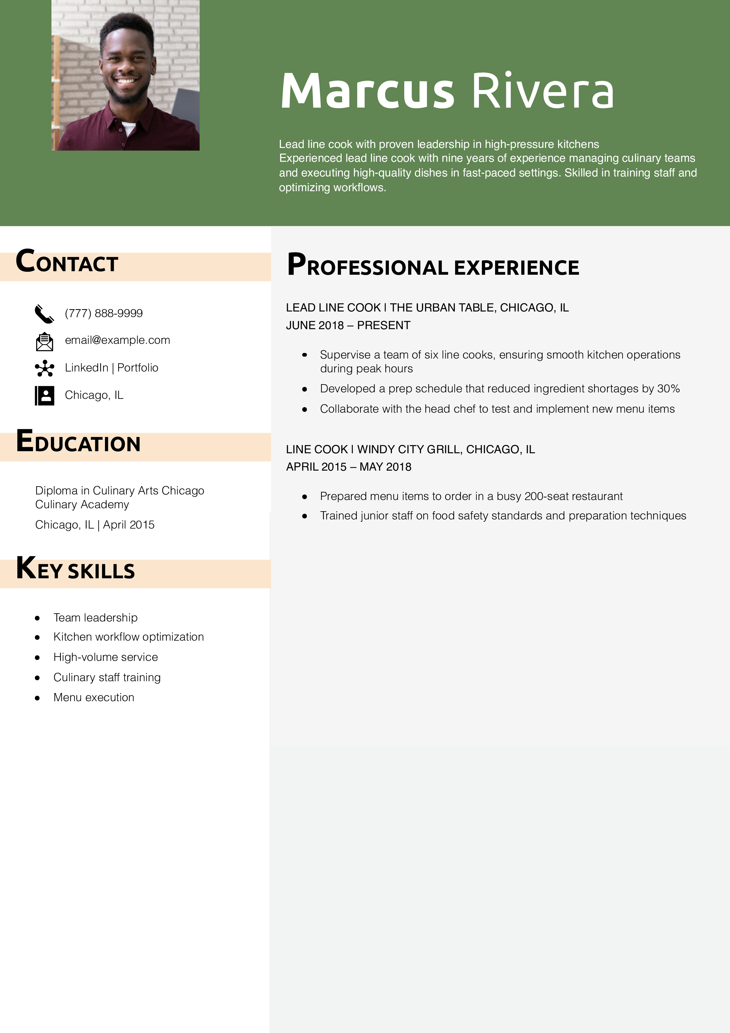Lead line cook resume
