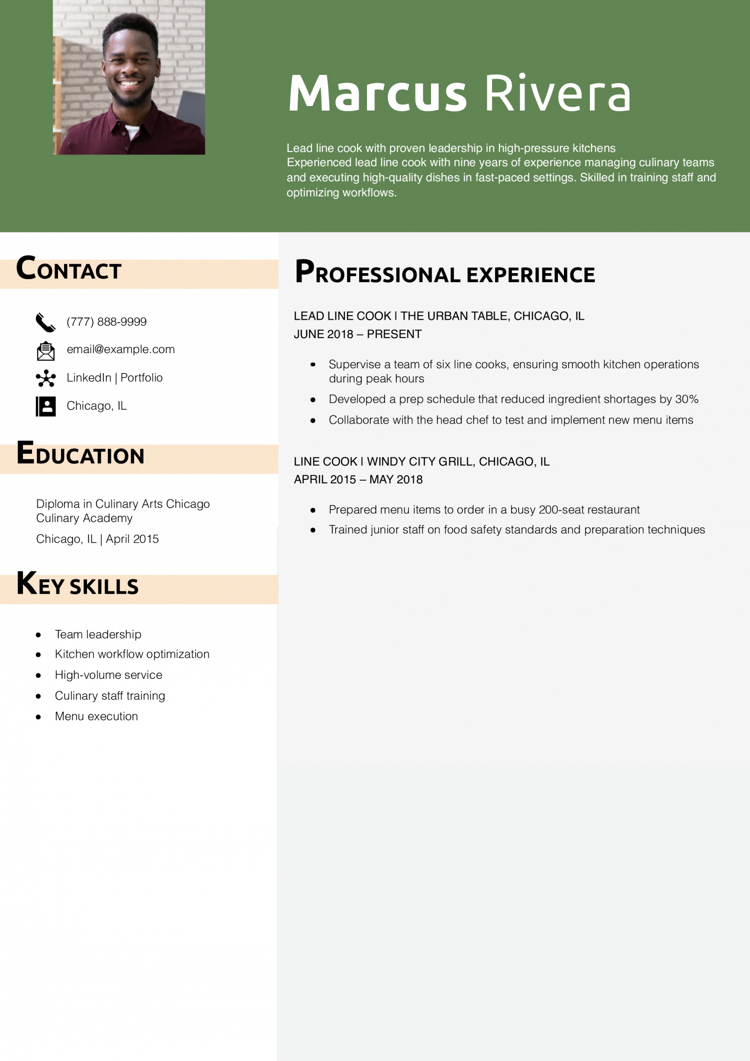 Lead line cook resume