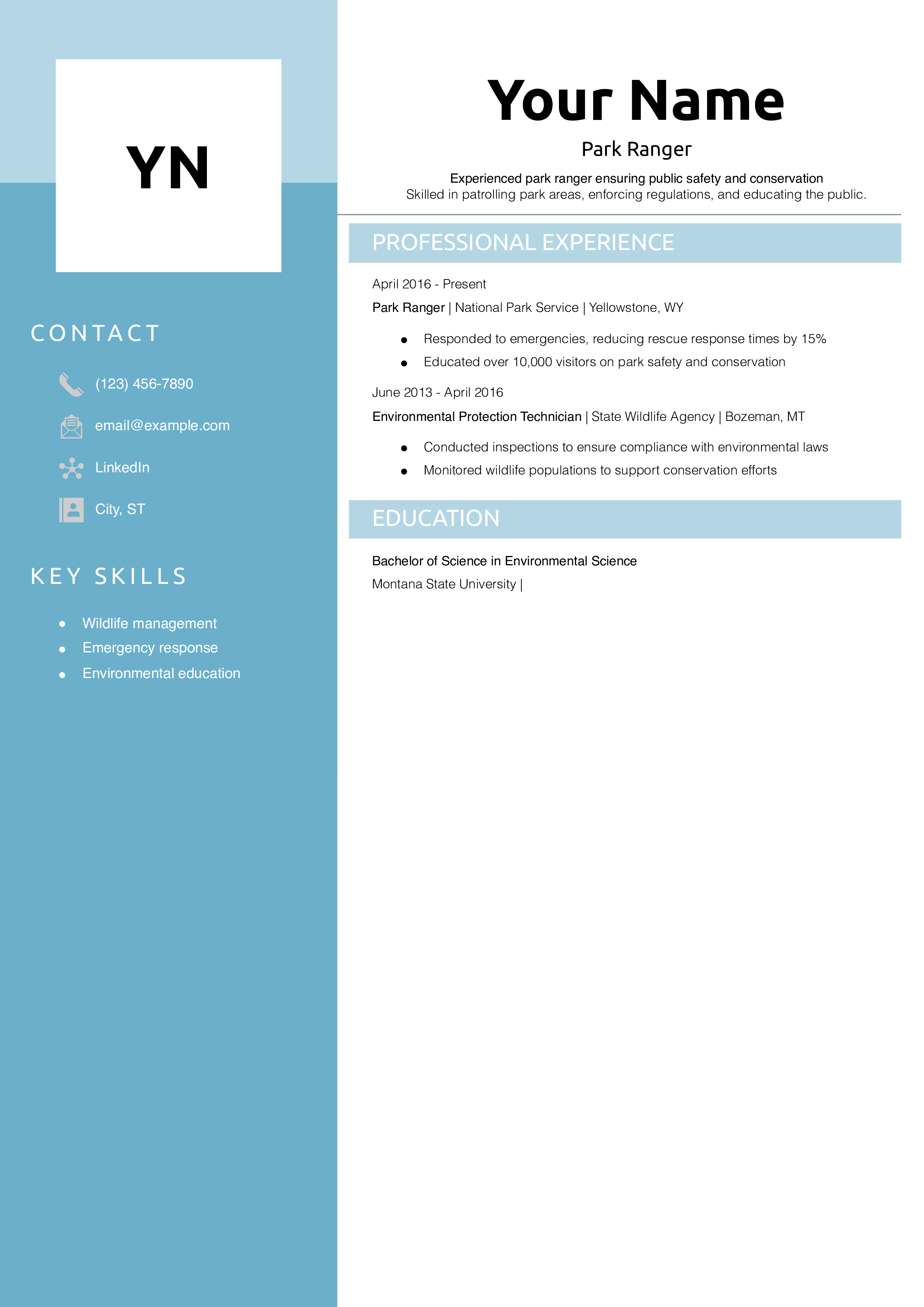 Park Ranger Resume Example